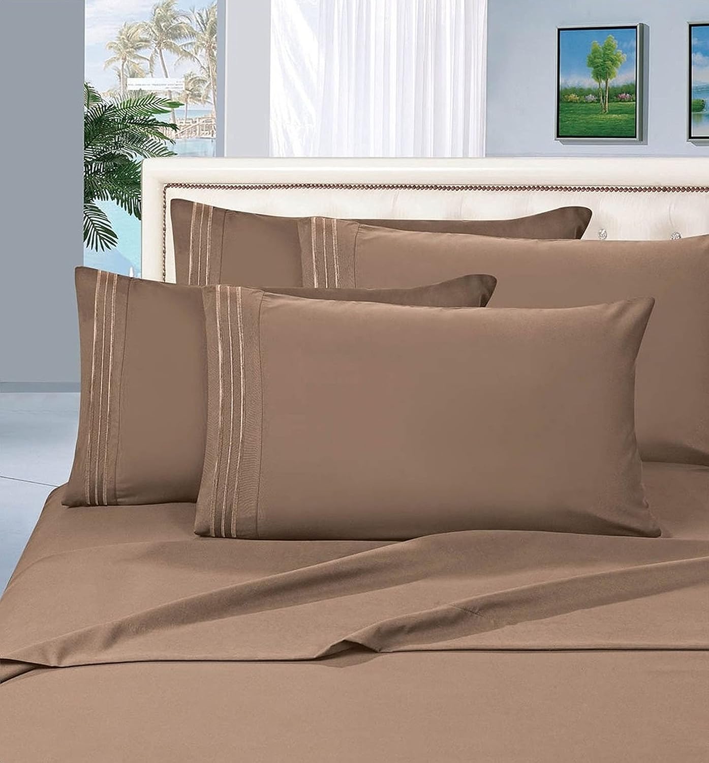 Celine Linen – Lujoso juego de sábanas de 4 piezas de 1800 hilos, resistente a las arrugas y a la decoloración, bolsillo profundo de hasta 16