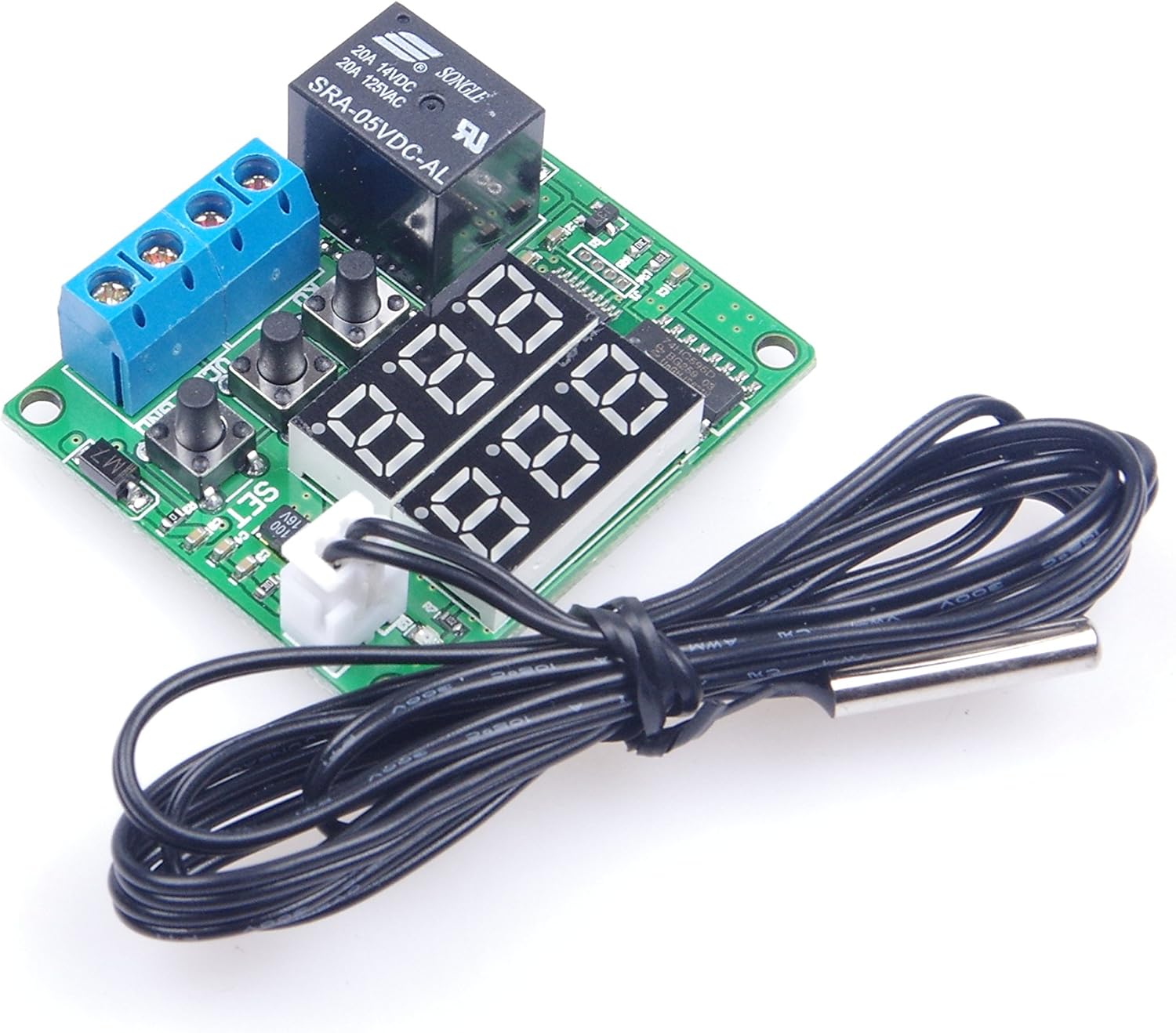 LM YN Módulo de termostato digital de 5 V CC de -58  a 257  Fahrenheit, pantalla de temperatura controlador de temperatura con relé de 20 A, sonda