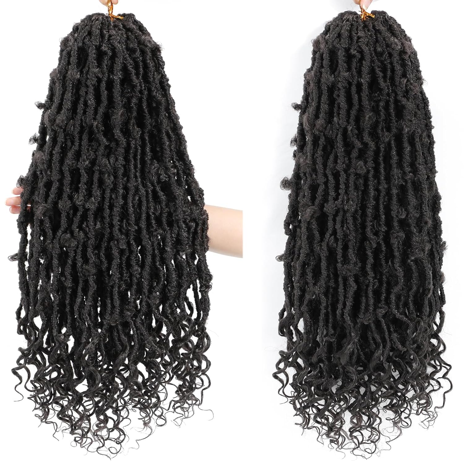 Cabello de ganchillo Butterfly Locs con extremos rizados de 24 pulgadas, 6 paquetes de 6 paquetes de rastas largas preenrolladas de mariposa suaves