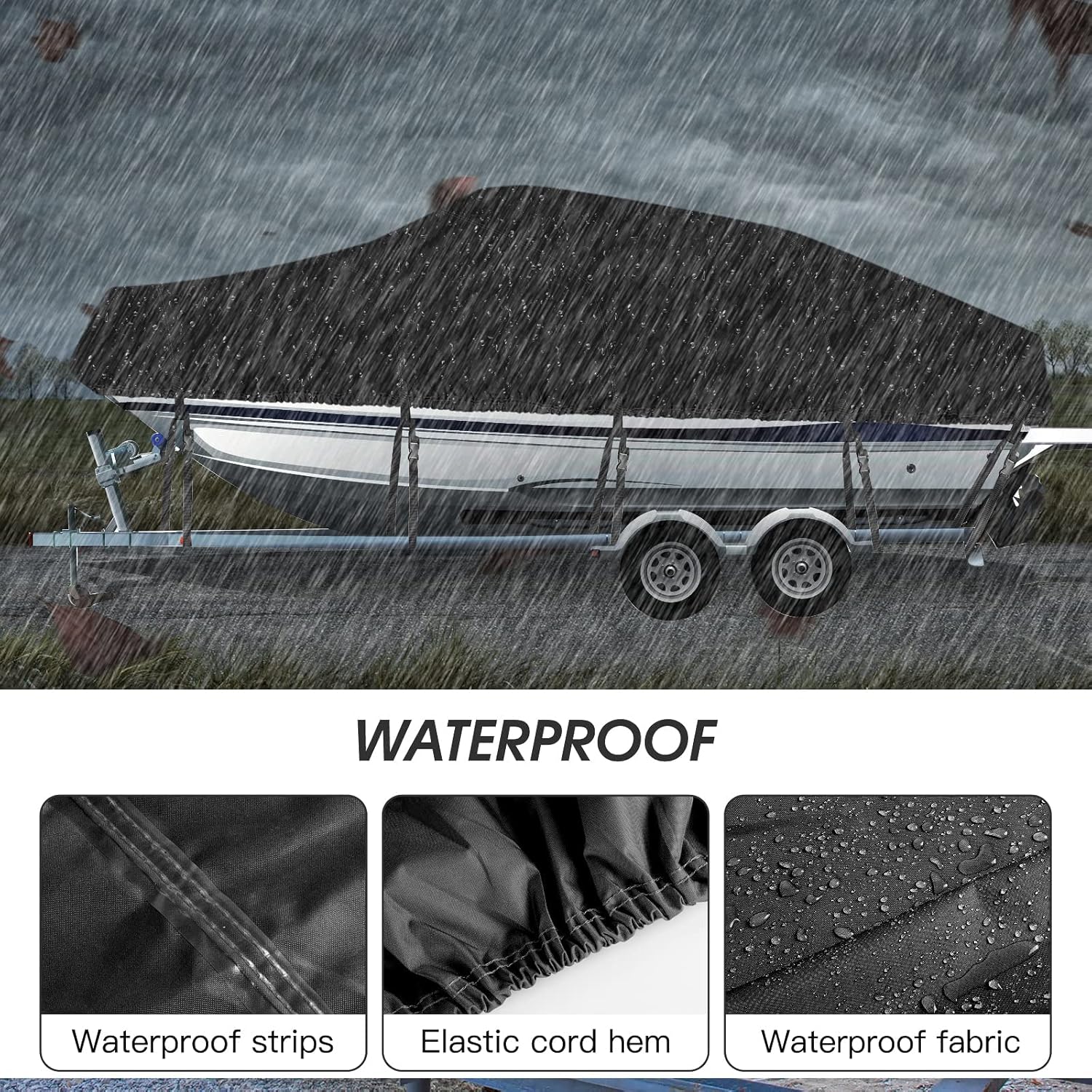 Funda para barco de 20 a 22 pies, impermeable, Oxford, resistente, poliéster 600D, ajuste de lubina, casco en V, velero, tricasco, lancha para