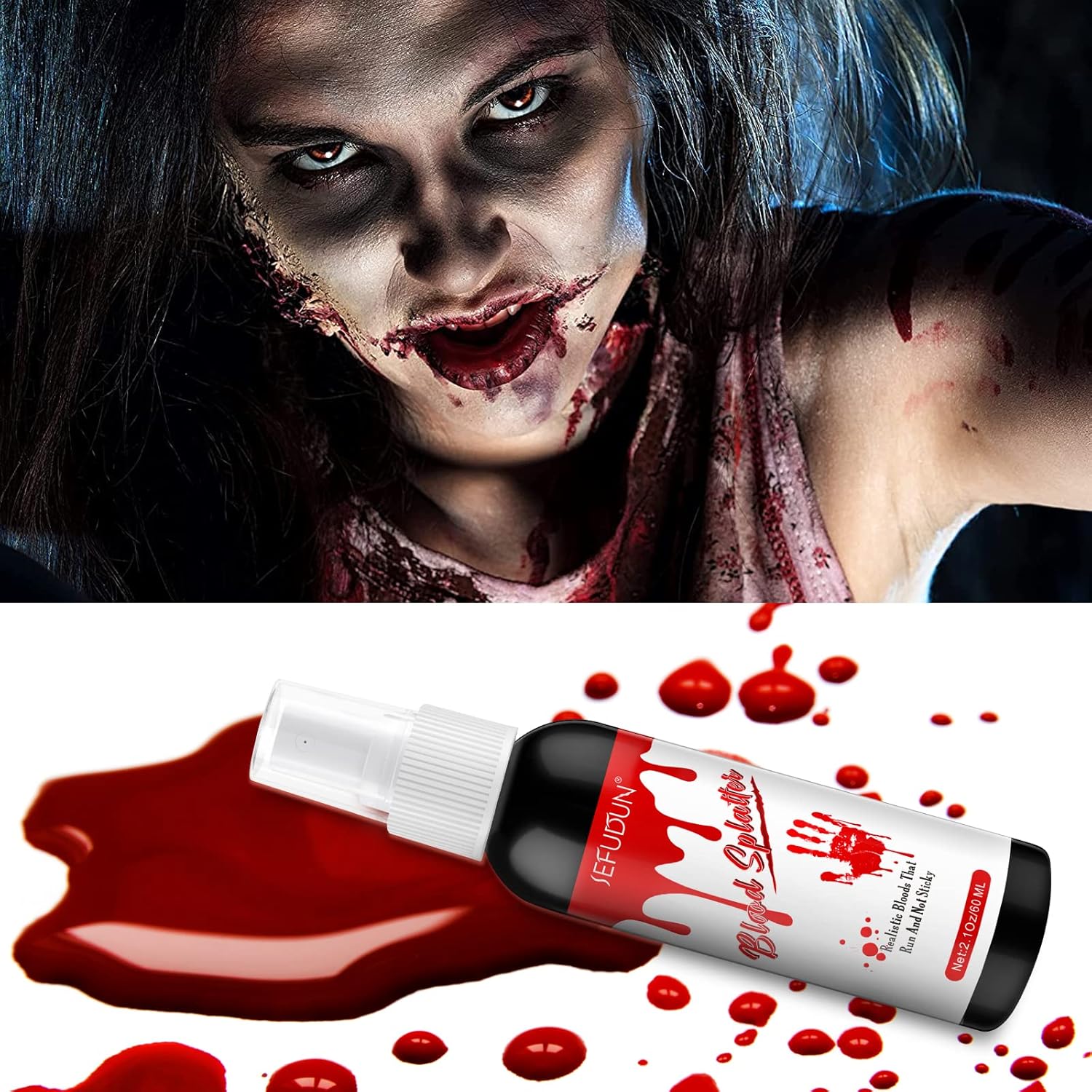 Spray lavable de sangre falsa para Halloween, sangre falsa para disfraz de vampiro zombi y monstruo disfraz, el aerosol de sangre falso se utiliza
