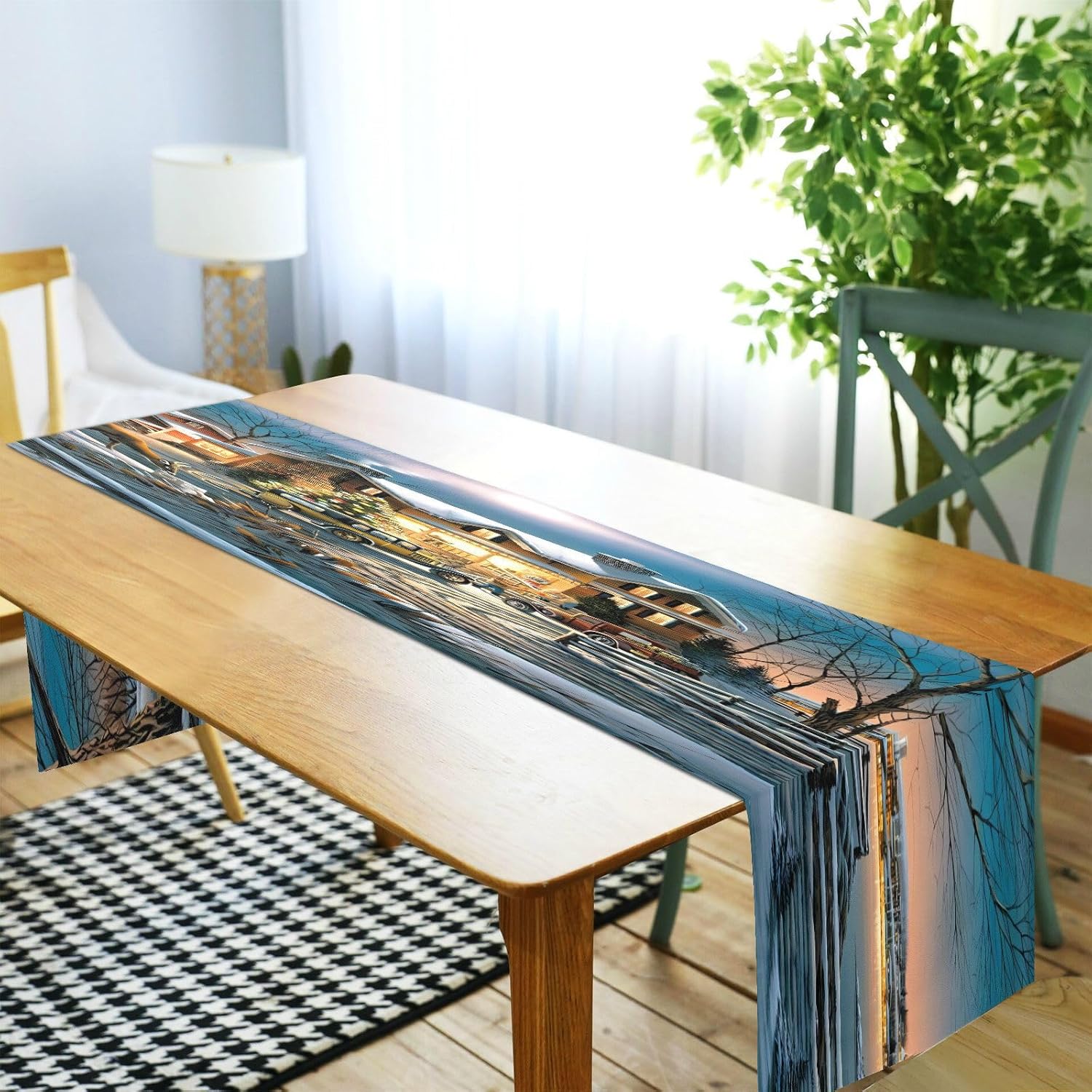 Christmas Countryside White Snow Table Runner Fall Kitchen Decor for Kitchen Decorations Christmas Table Runner 72 Inches Long