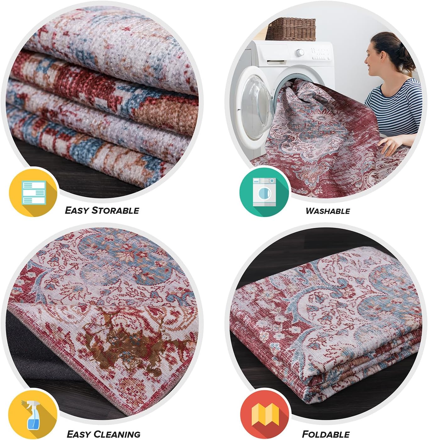 CAMILSON Alfombras de pasillo lavables a máquina con parte trasera antideslizante para cocina, pasillo, entrada, alfombra envejecida vintage de 2 x