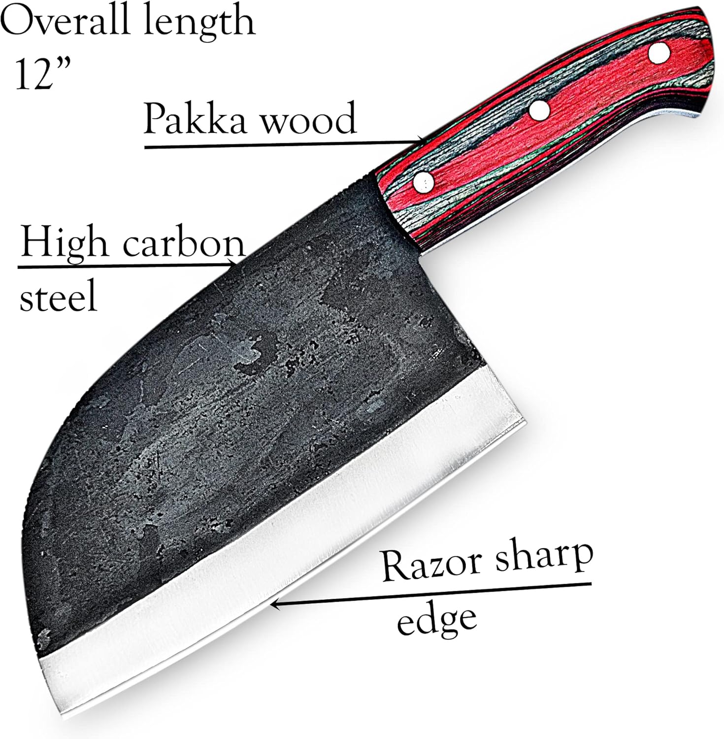 ColdLand – Cuchillo de carnicero de alto carbono, cuchillo de carnicero forjado a mano, cuchillo de cortar verduras con funda de cuero para cocina,