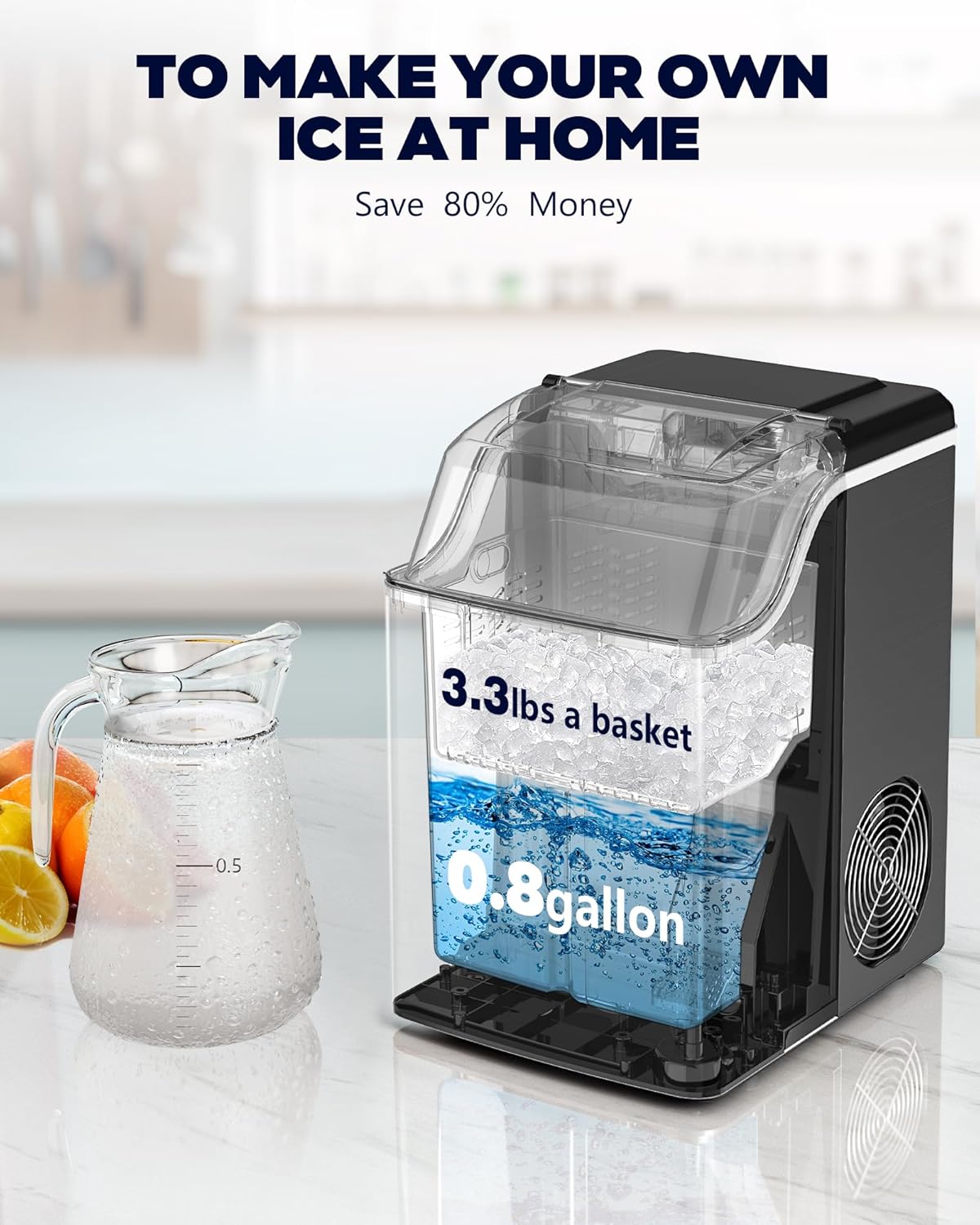 Kndko Nugget – Máquina de hielo triturado, 45 librasdía, temporizador de 24 horas, máquina de hielo autolimpiante, cubos de hielo para fiesta de bar