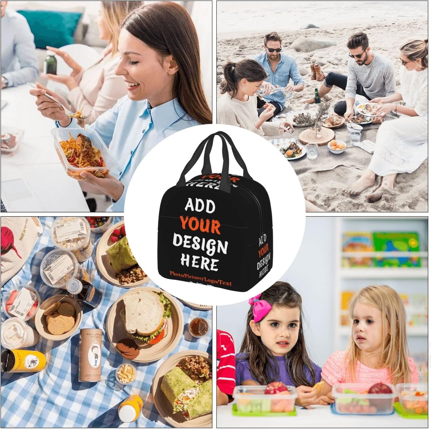 Bolsas de almuerzo personalizadas para mujeres u hombres, personalizan tu nombre o imagen, bolsa de almuerzo aislada, contenedor de almuerzo para el