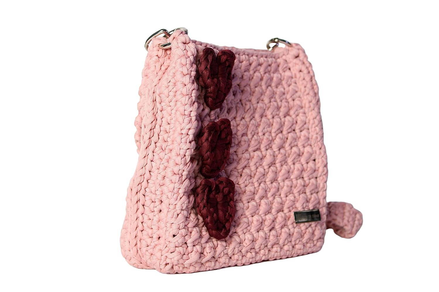 HERNANDO JOSA Yóllotl – Bolso cruzado a mano para mujer, bolso con corazones, hecho a mano, de algodón (Palo de rosa claro)