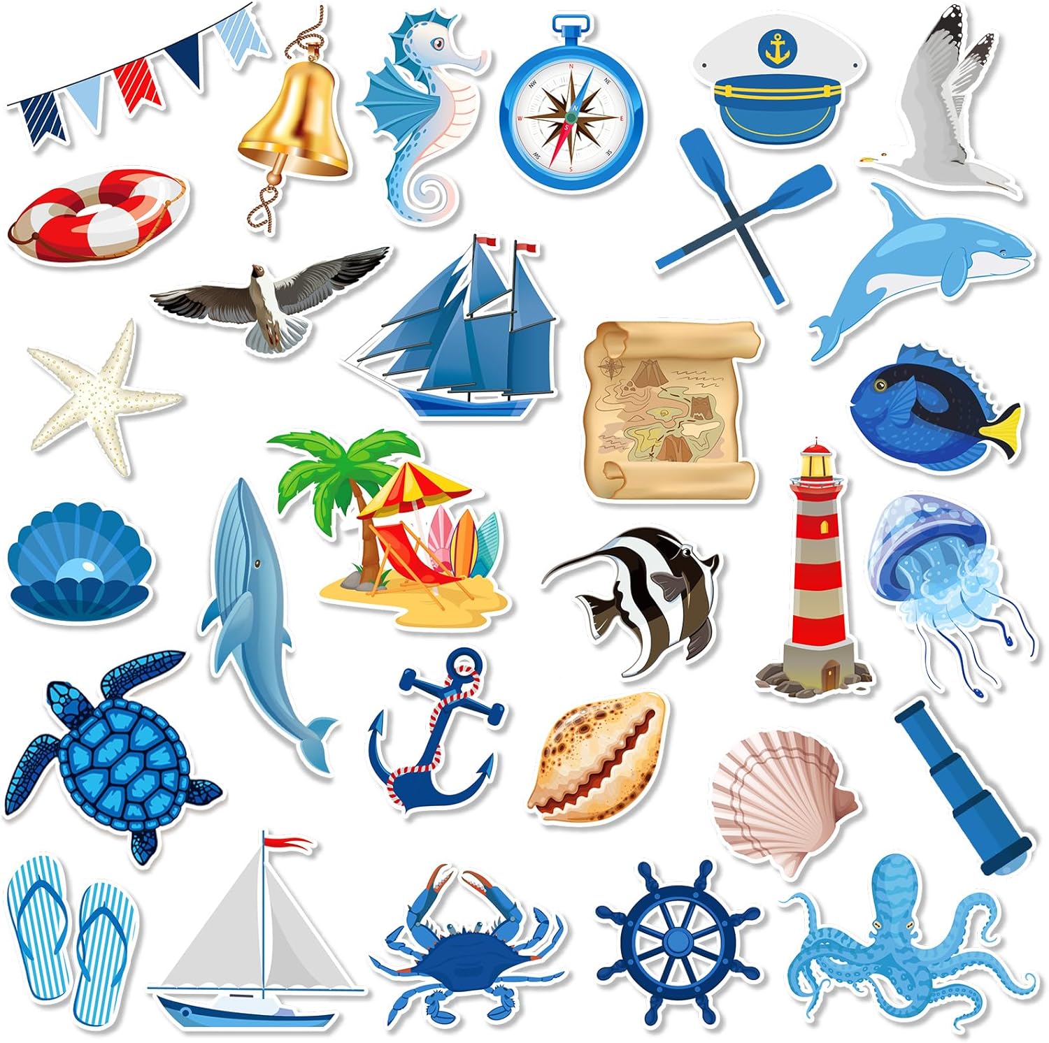 29 imanes de navegación marítima para automóvil, calcomanías de anclaje para puerta de crucero, decoración de puerta de crucero, palmera, tortuga,