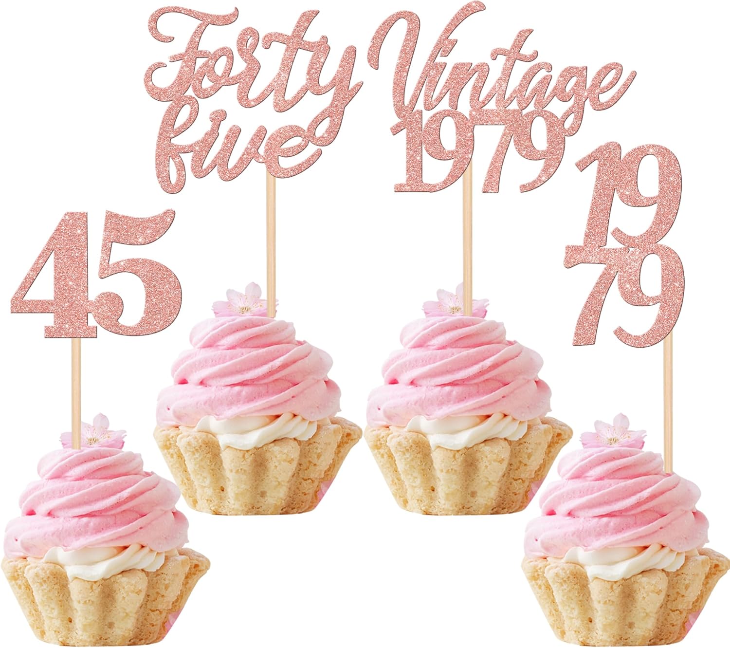 24 piezas de decoración para cupcakes con purpurina vintage de 1978, 45 saludos a 45 fabulosas decoraciones para tartas para cumpleaños de 45 años,