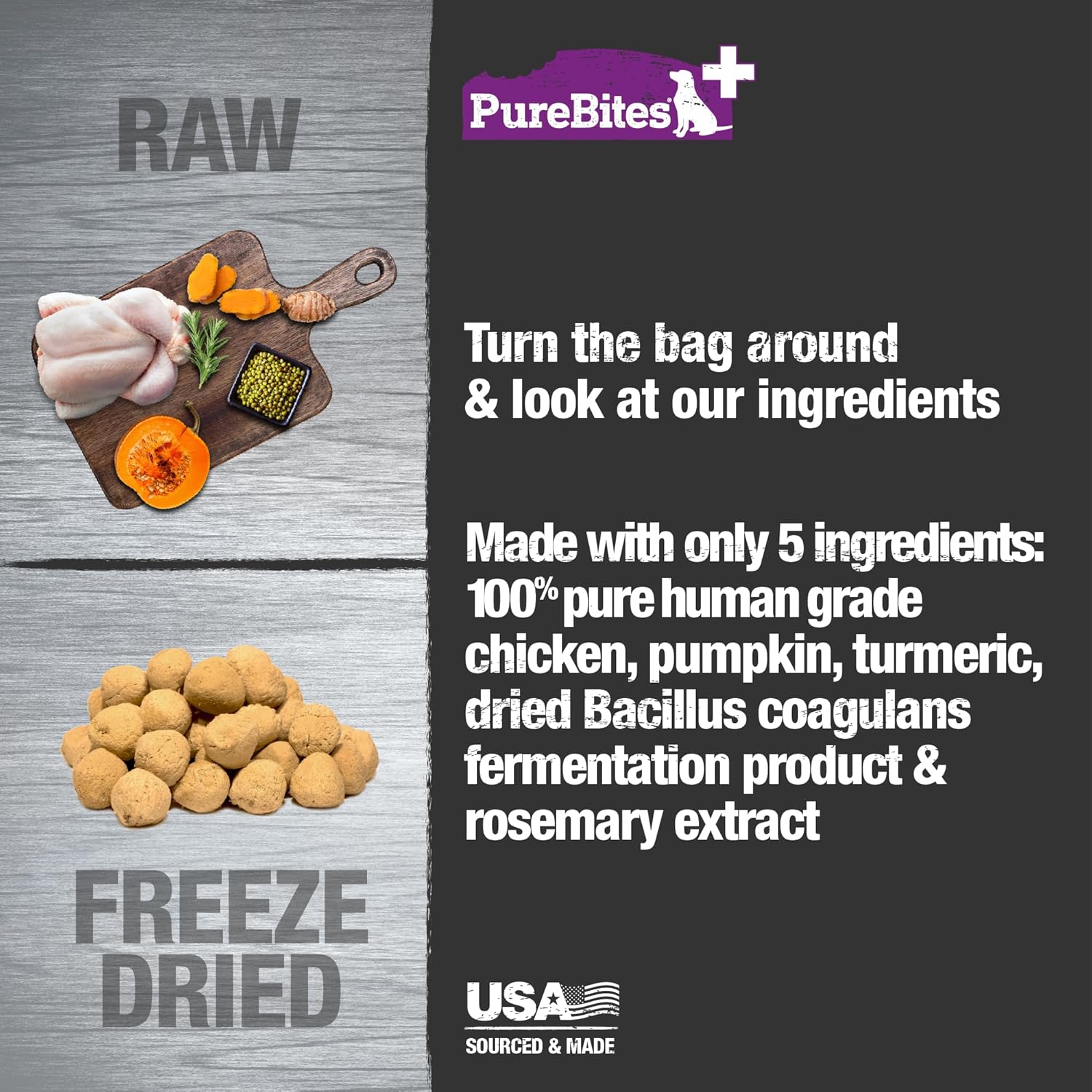 PureBites + Golosina liofilizada para perros de 3.0 onzas  Intestino y digestión  5 ingredientes  Hecho en Estados Unidos