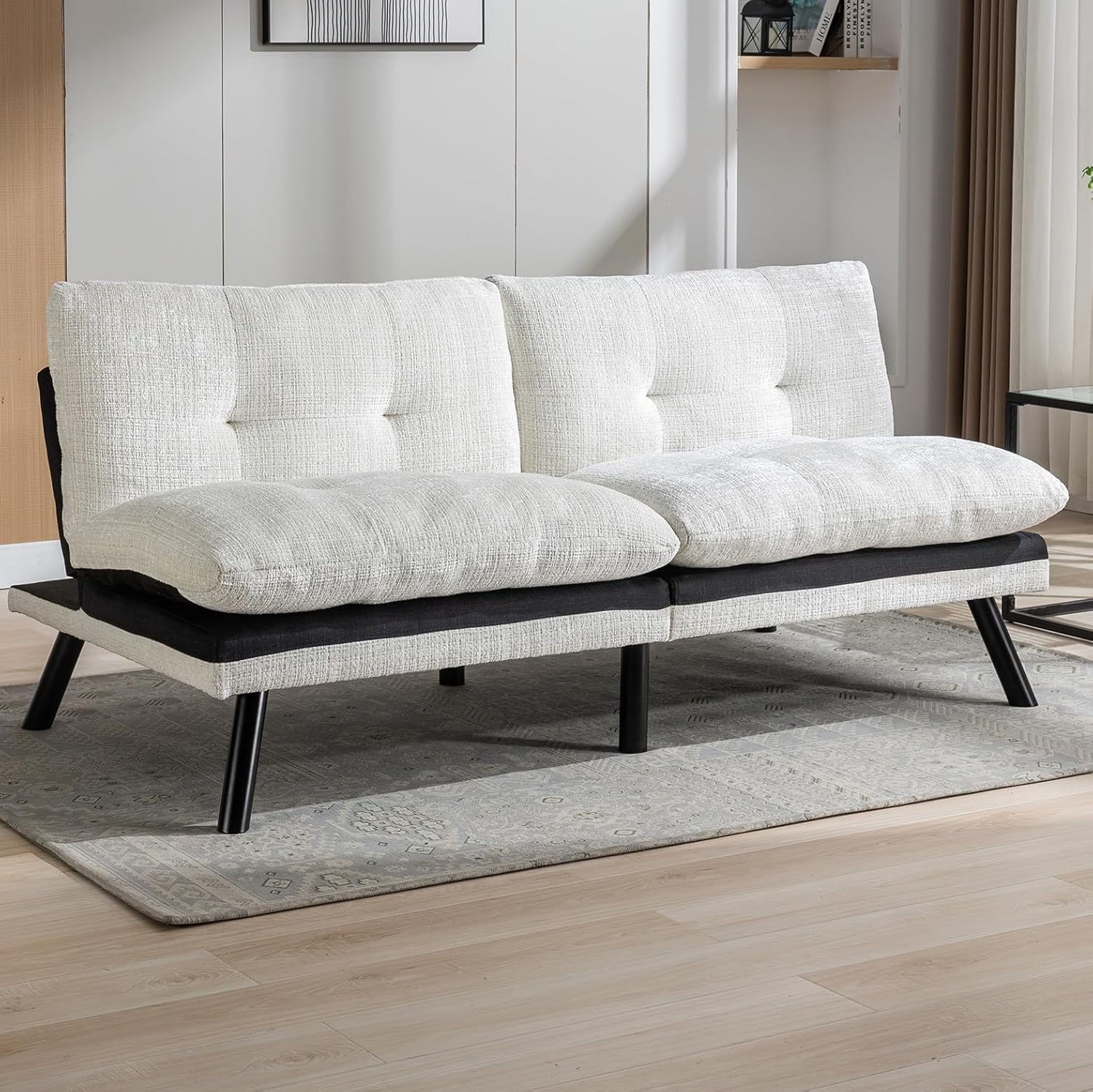 Anwick Sofá cama convertible ajustable, sofá biplaza futón con chenilla transpirable, patas de metal y salón ajustable, perfecto para espacios de