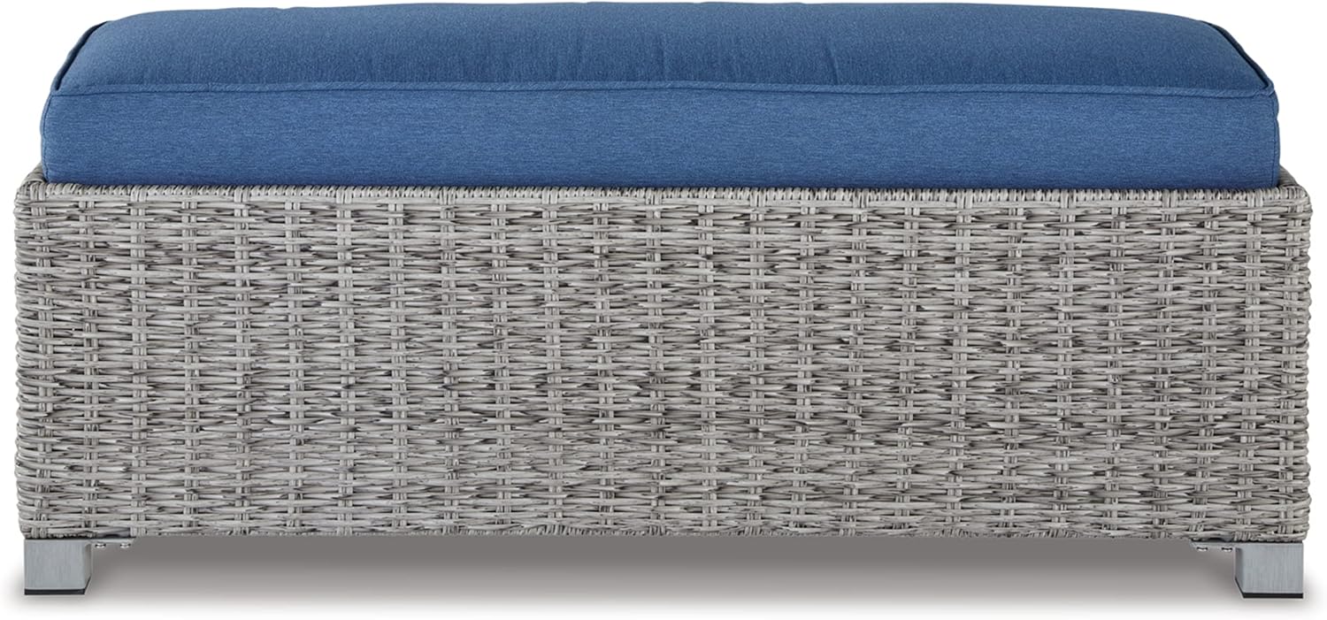 Signature Design by Ashley Naples Beach – Banco casual para exteriores con cojín, gris claro y azul