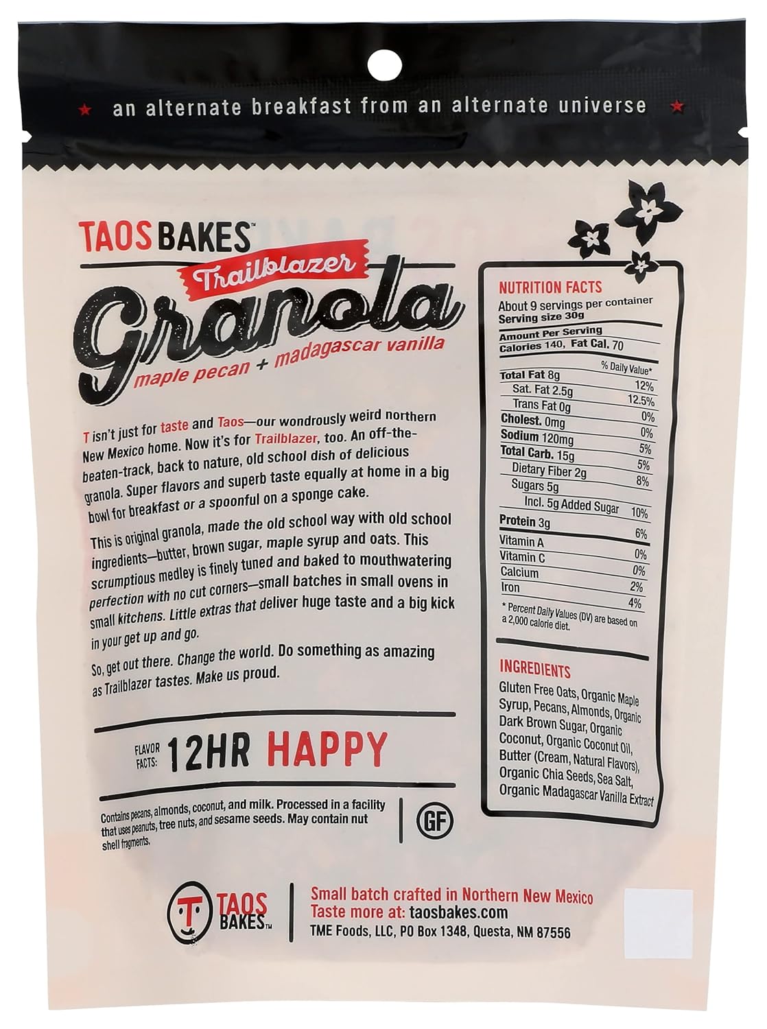 Taos Bakes Trailblazer Maple Pecan + Granola de vainilla de Madagascar, sin gluten, 10 onzas (paquete de 6)