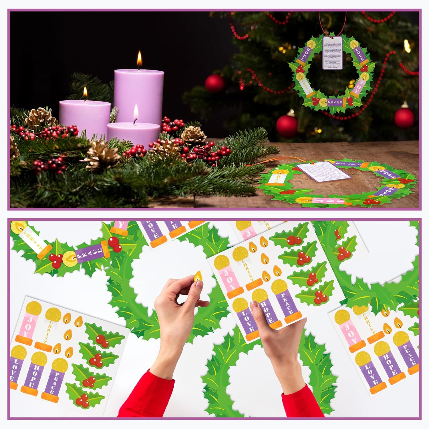 Poen Juego de 24 coronas de Adviento de Navidad para niños, Natividad de Cristo, manualidades, manualidades, decoración colgante, corona de adviento
