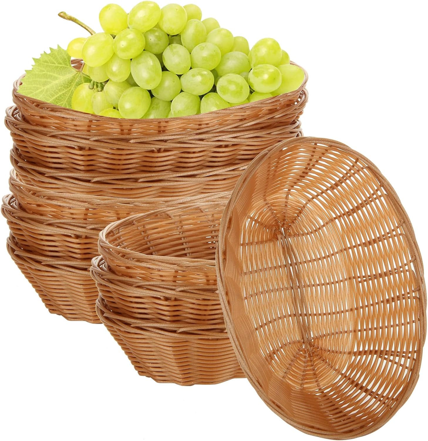DAJAVE Paquete de 20 cestas ovaladas de plástico, 9 x 6.9 x 2.36 pulgadas, cestas tejidas para pan de alimentos, cesta de almacenamiento de