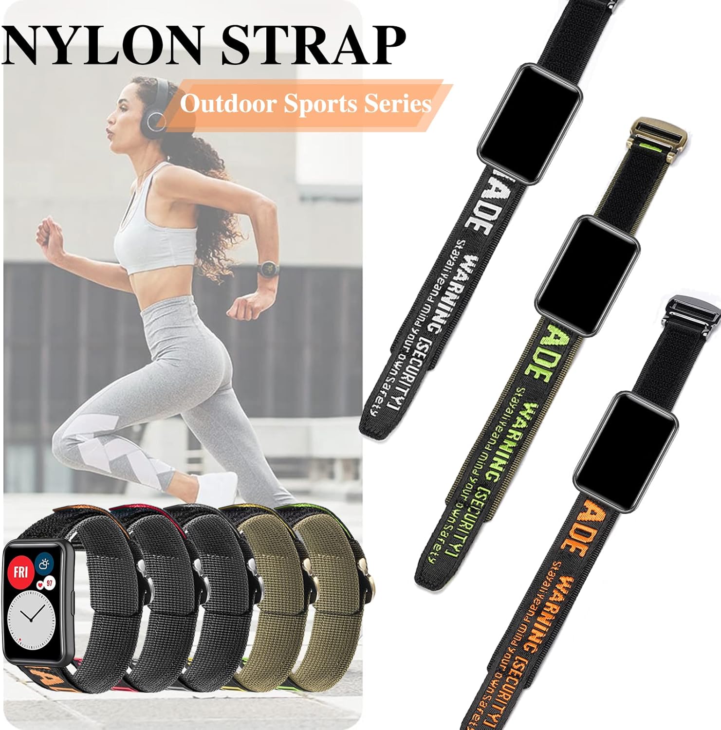 AireWiki Correa de nailon compatible con Huawei Watch Fit Correa de reloj de nailon deportiva para Huawei Watch Fit Pulsera de metal de acero