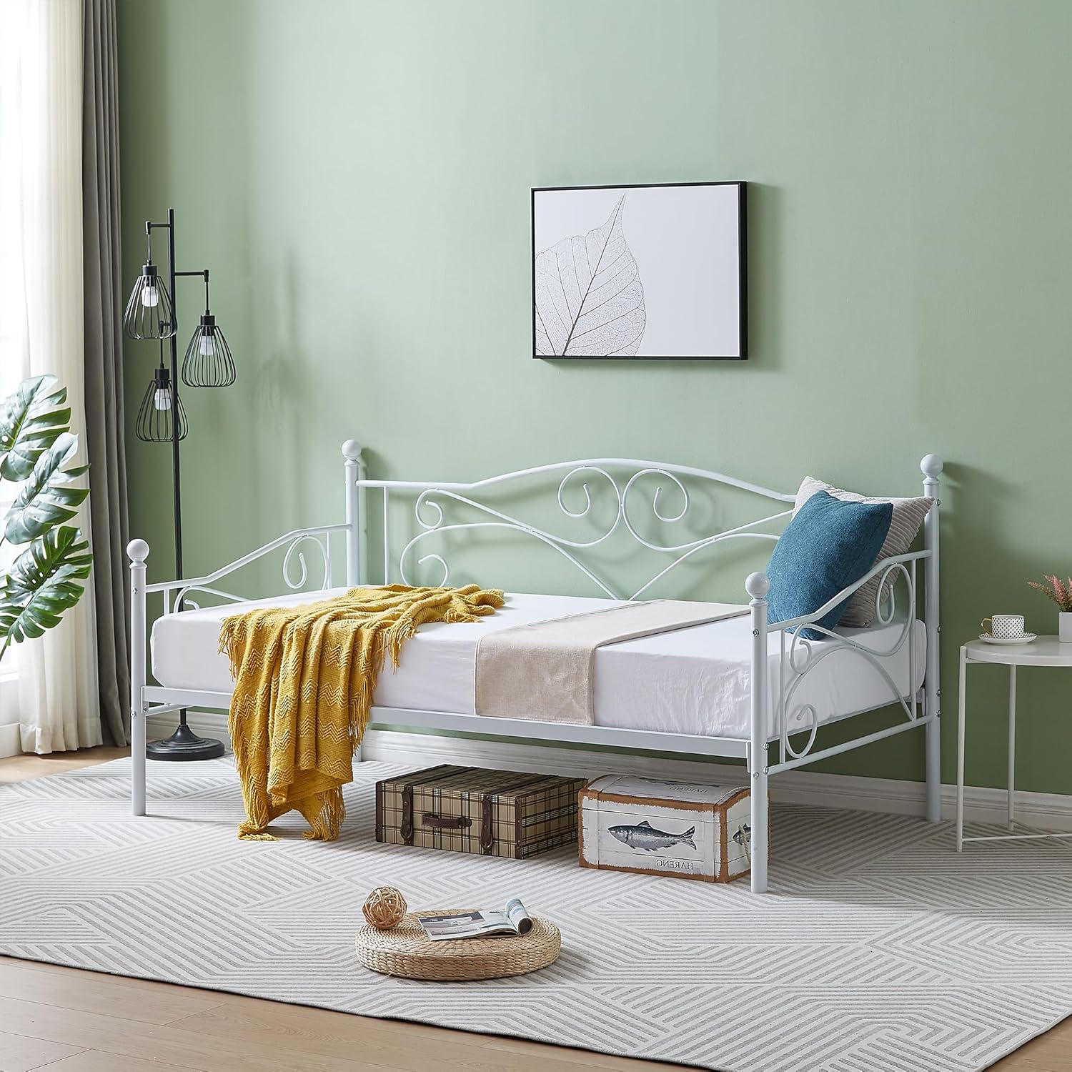VECELO Sofá cama, marco de cama de metal individual con cabecero, listones de acero resistente para sala de estar, dormitorio, habitación de