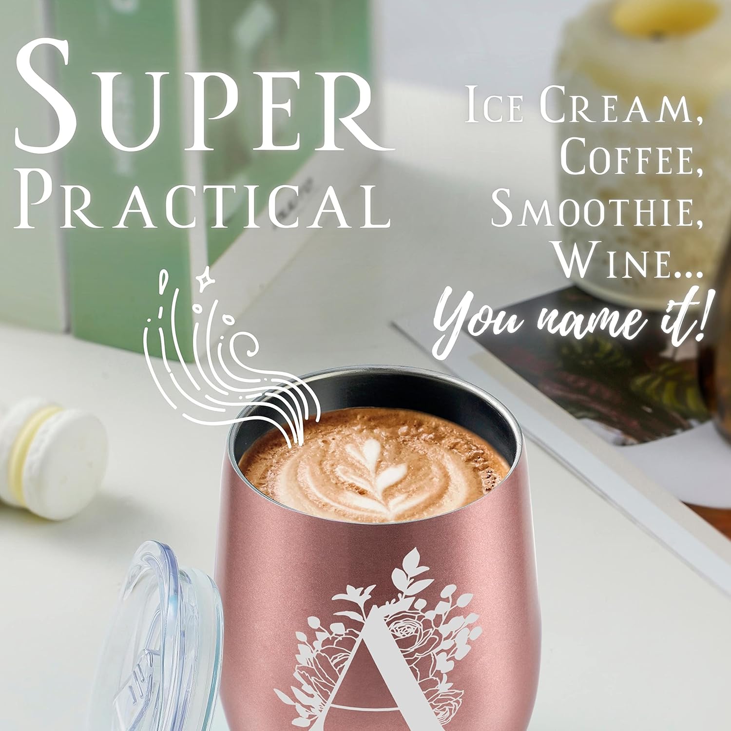 Onebttl Vasos personalizados con tapas para mujer, taza de café con monograma con inicial B, regalos para ella, niñas, damas de honor, amigas,