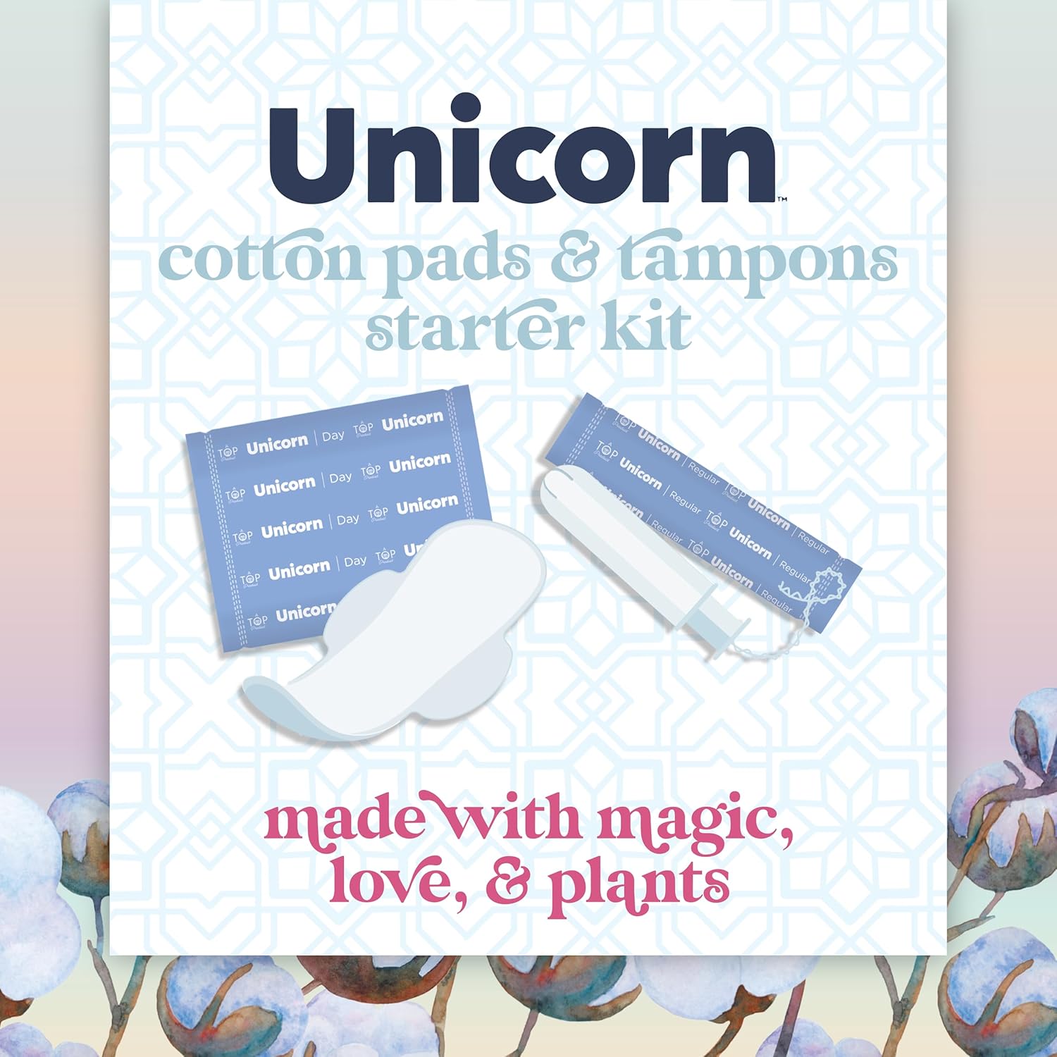 Unicorn Kit de iniciación de dispensador de baño acrílico montado en la pared, incluye un cartucho, 60 tampones de algodón orgánico y un cartucho,
