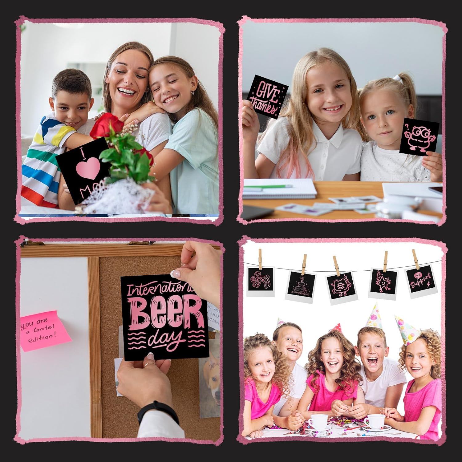 Ambesi Recuerdo de fiesta rosa metálico para niños, 150 notas de arte para rascar para niñas de 4, 5, 6, 7, 8, 9, 10 años, manualidades de papel
