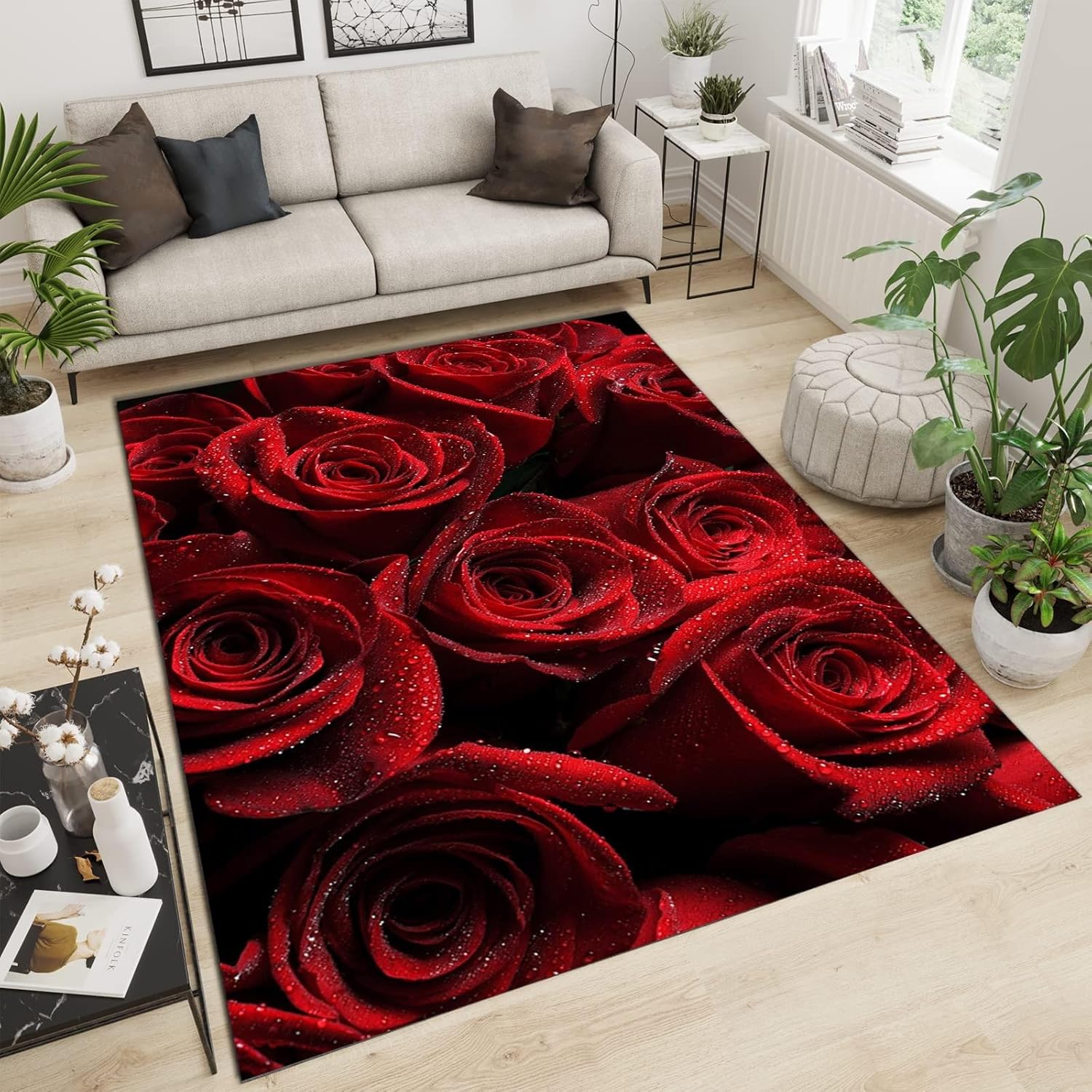 Alfombra romántica con diseño de rosas rojas, alfombra decorativa de moda misteriosa, alfombra grande antideslizante para interiores, para