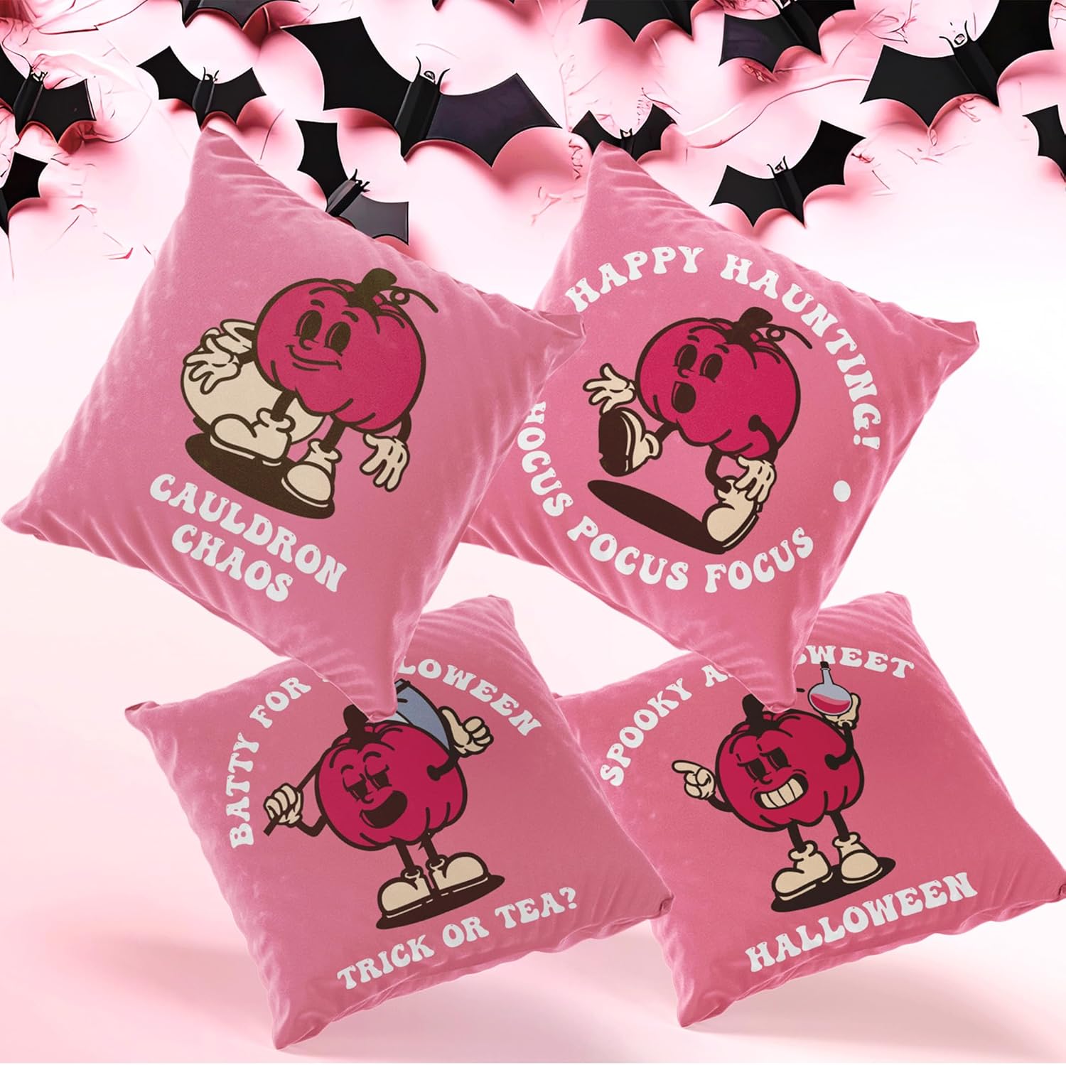 ZamouK Juego de 4 fundas de almohada rosas para decoración del hogar, decoración del hogar, decoración navideña, bonita funda de cojín para sofá,