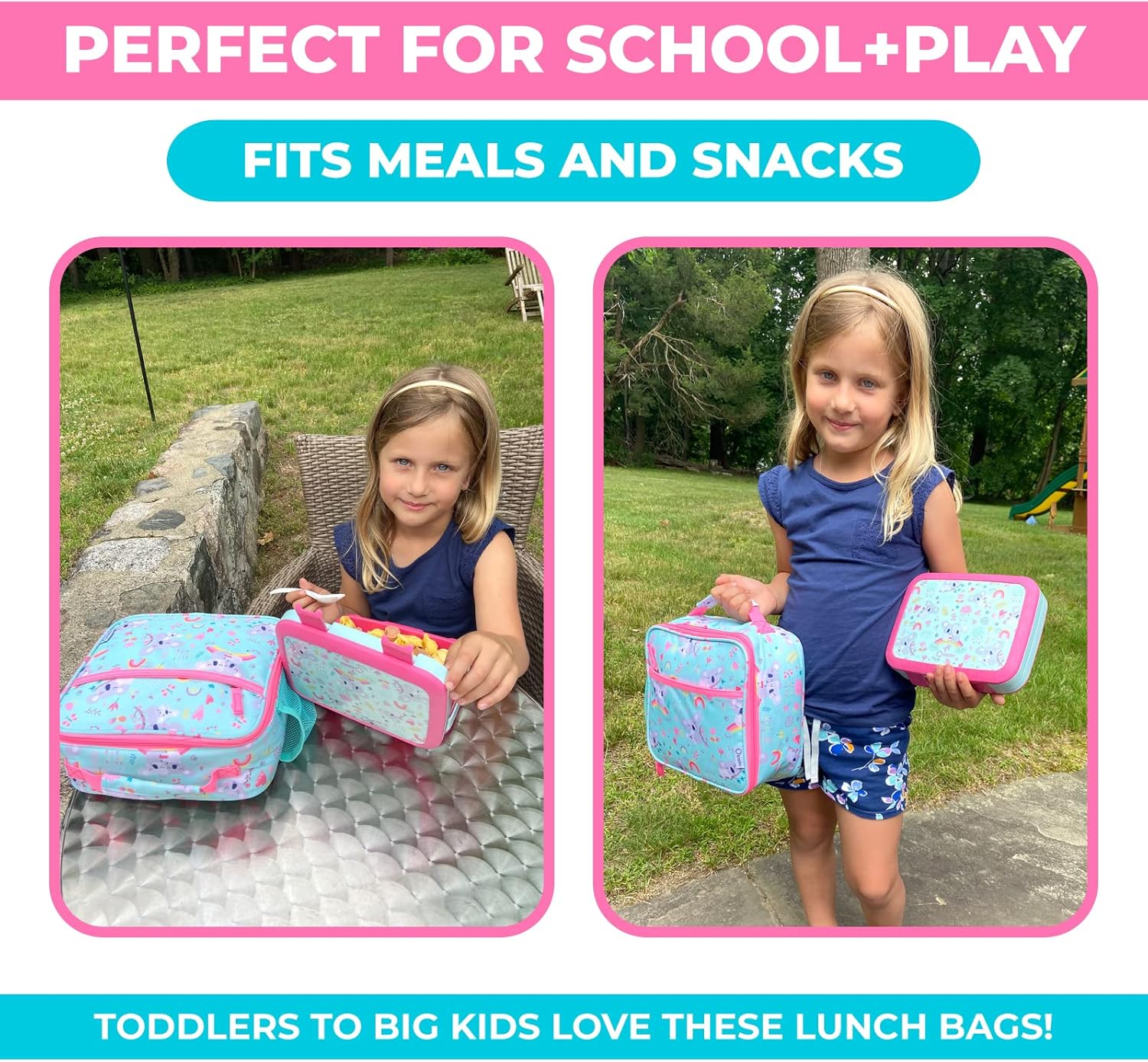kinsho Lonchera para niños con bolsa de hielo, lonchera aislada para niñas pequeñas, guardería, preescolar, cajas grandes para almuerzos infantiles,