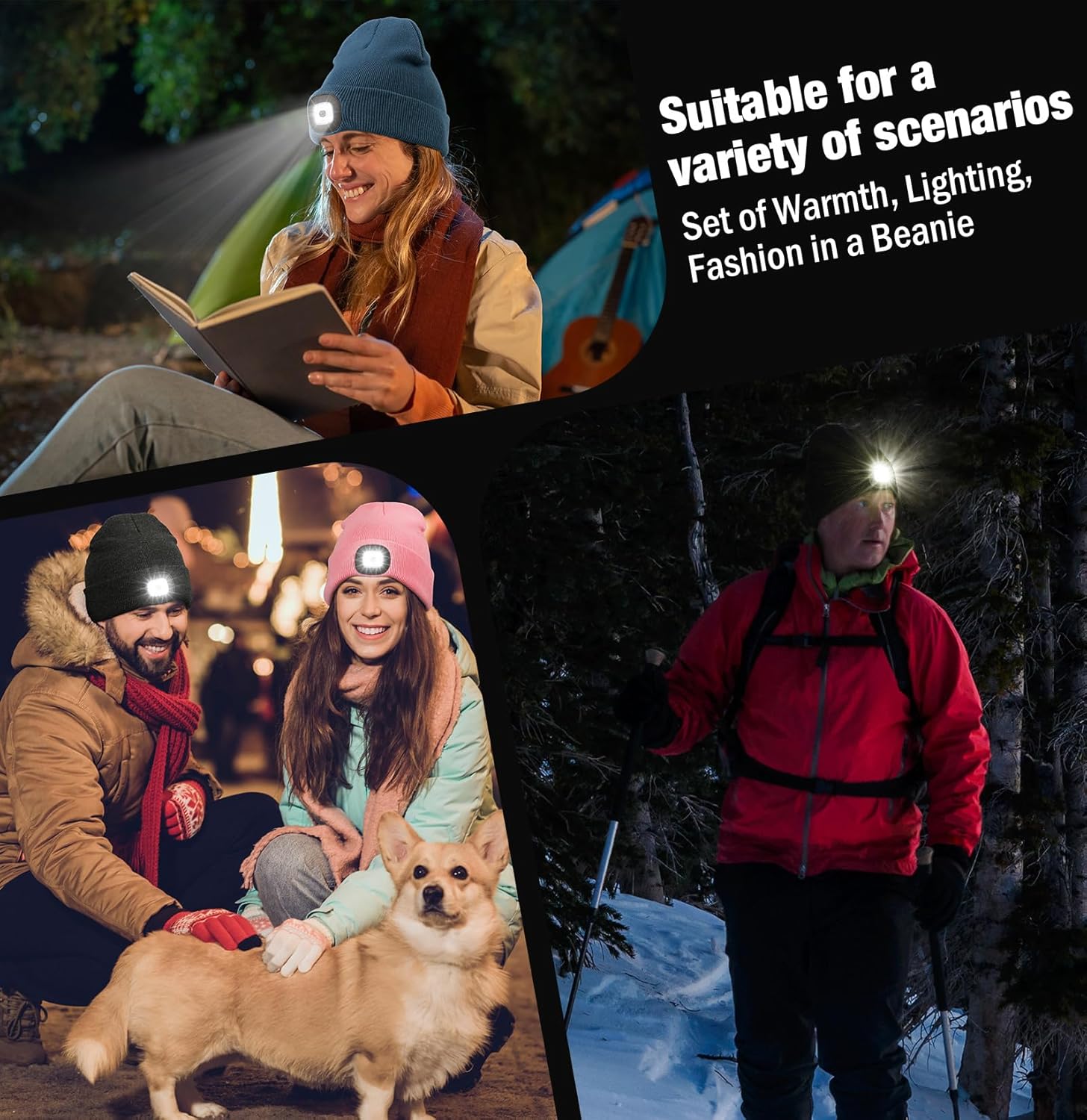 Hatlight Regalos de Navidad para hombres Unisex LED Beanie con dos lámparas manos libres Kint faro sombrero con luz (negro)