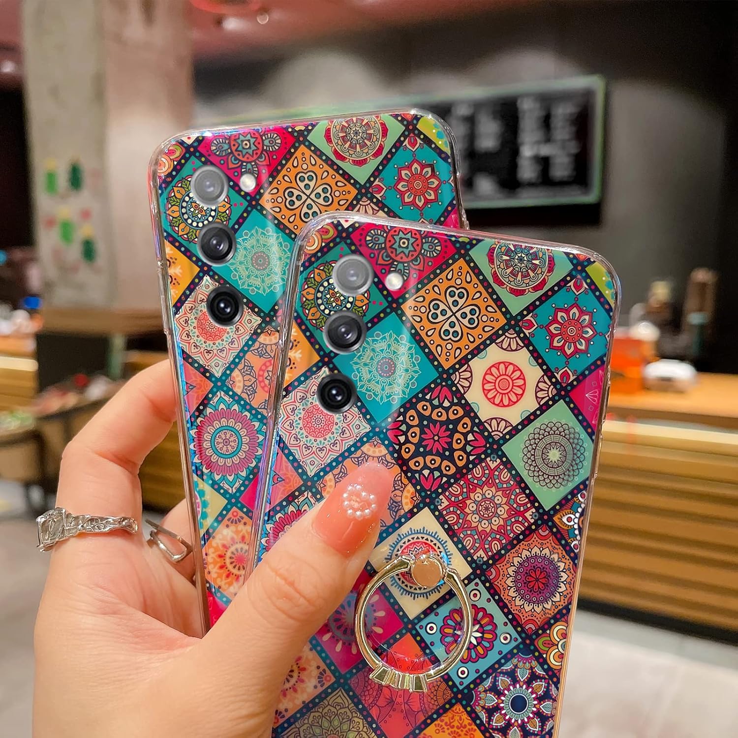 Funda para Galaxy S20 FE (6.5″) Retro Floral Slim Linda Funda Protectora a Prueba de Golpes para Adolescentes Niñas Mujeres con Anillo Oro Soporte