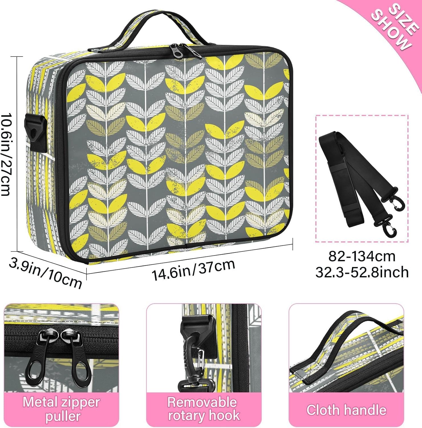 Bolsa de almacenamiento de cosméticos de hojas verdes retro, bolsa de aseo personal con compartimentos, bolsa de maquillaje de gran capacidad,