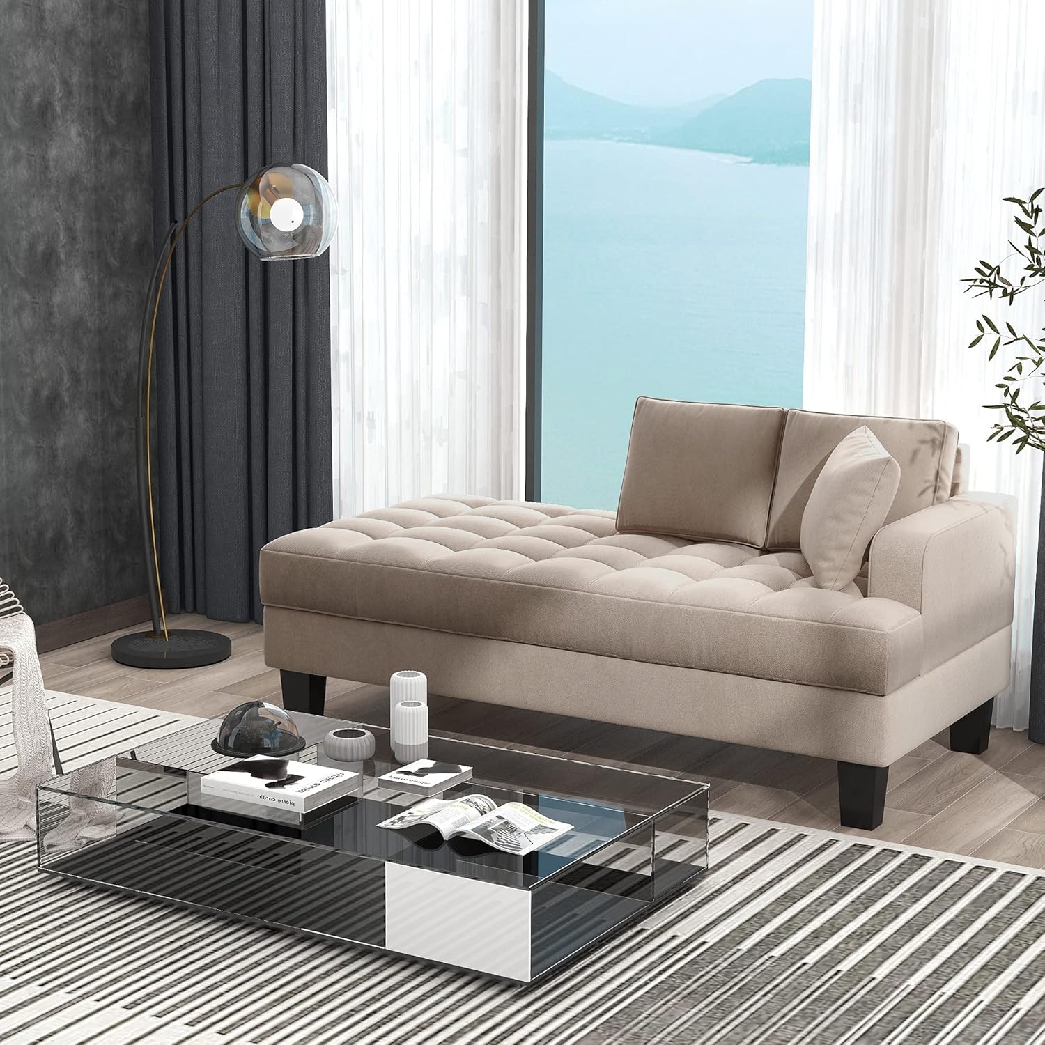 Tumbonas tapizadas para interiores, moderna silla de descanso con botones profundos con reposabrazos, respaldos, cómodos cojines, almohada incluida,