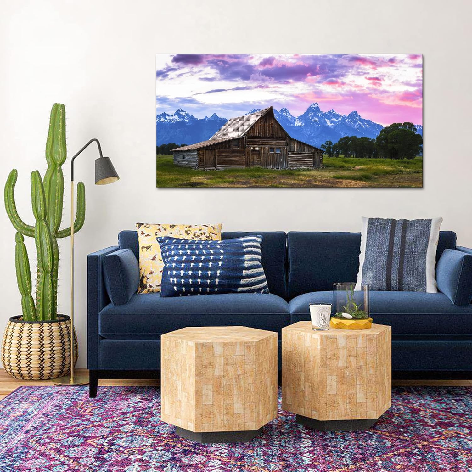 Nachic Wall Grand Teton – Lienzo decorativo para pared, diseño vintage de granero al atardecer, pintura del parque nacional de EE. UU., póster de