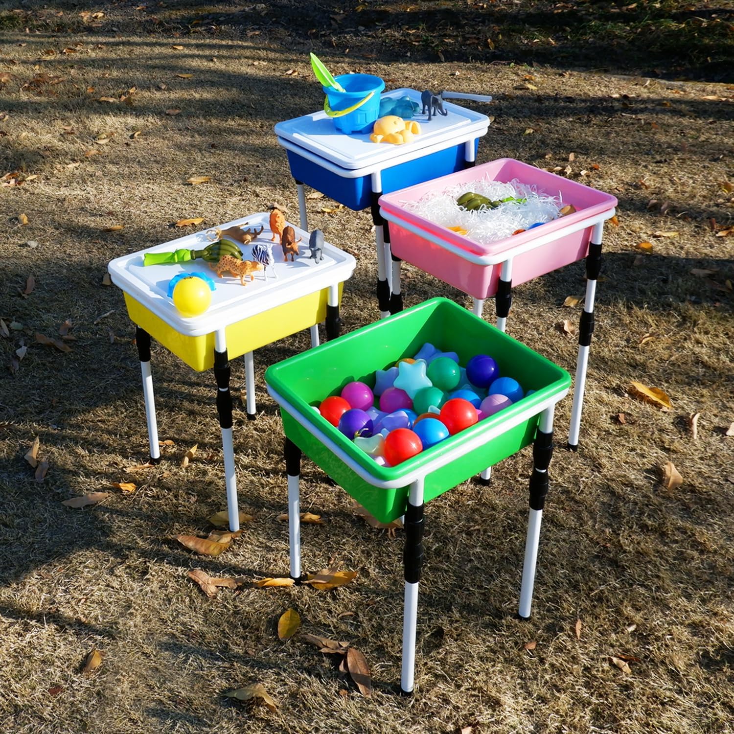 zvzvo Juego de juguetes de agua y arena (8 juegos). Mesa de agua con altura ajustable. Juegos al aire libre, caja de arena, juguetes de playa, mesa