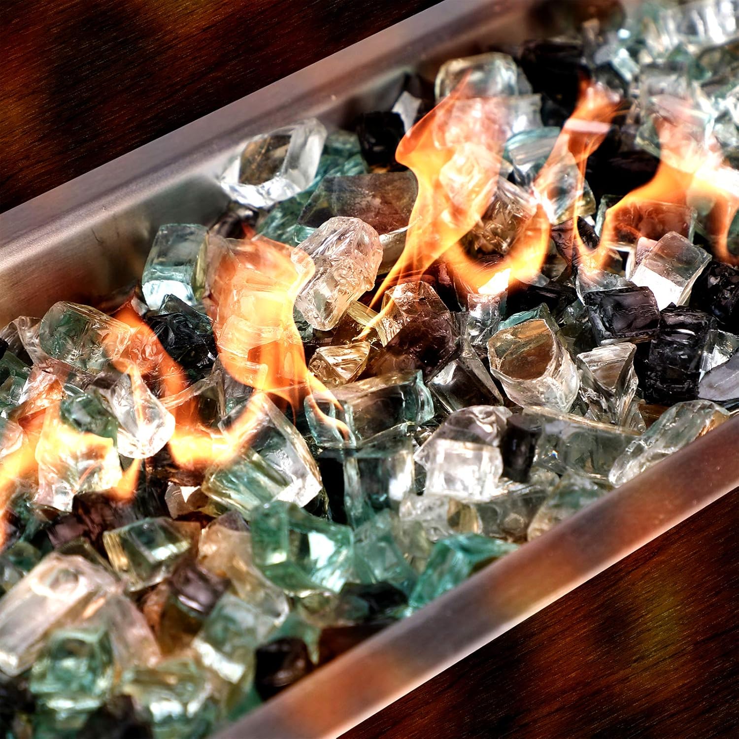 Mr. Fireglass – 10 libras de piedras de fuego reflectantes mezcladas para chimenea hogueras y paisajismo, piedras de  pulgada muy brillantes de