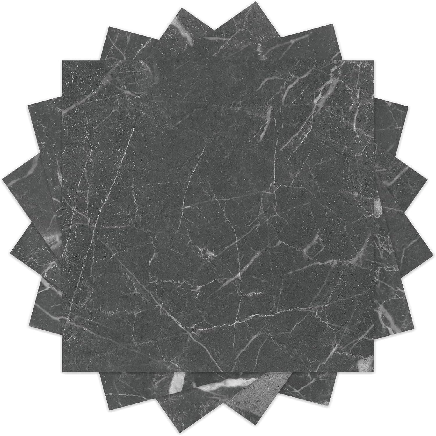 WESTICK Azulejos de suelo de color negro claro para baño, azulejos de cocina para despegar y pegar, azulejos de mármol impermeables para dormitorio,