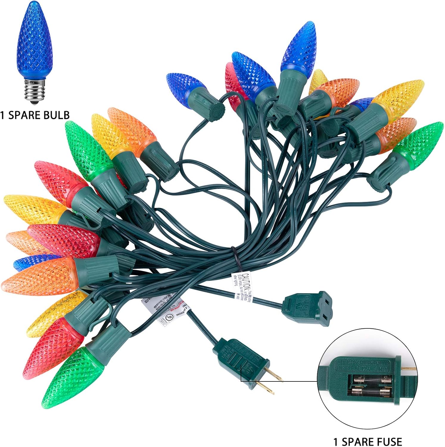Brightown C9 – Guirnalda de luces LED de Navidad para exteriores, luces de fresa, extensibles, con certificación UL para fiestas, vacaciones, bodas,