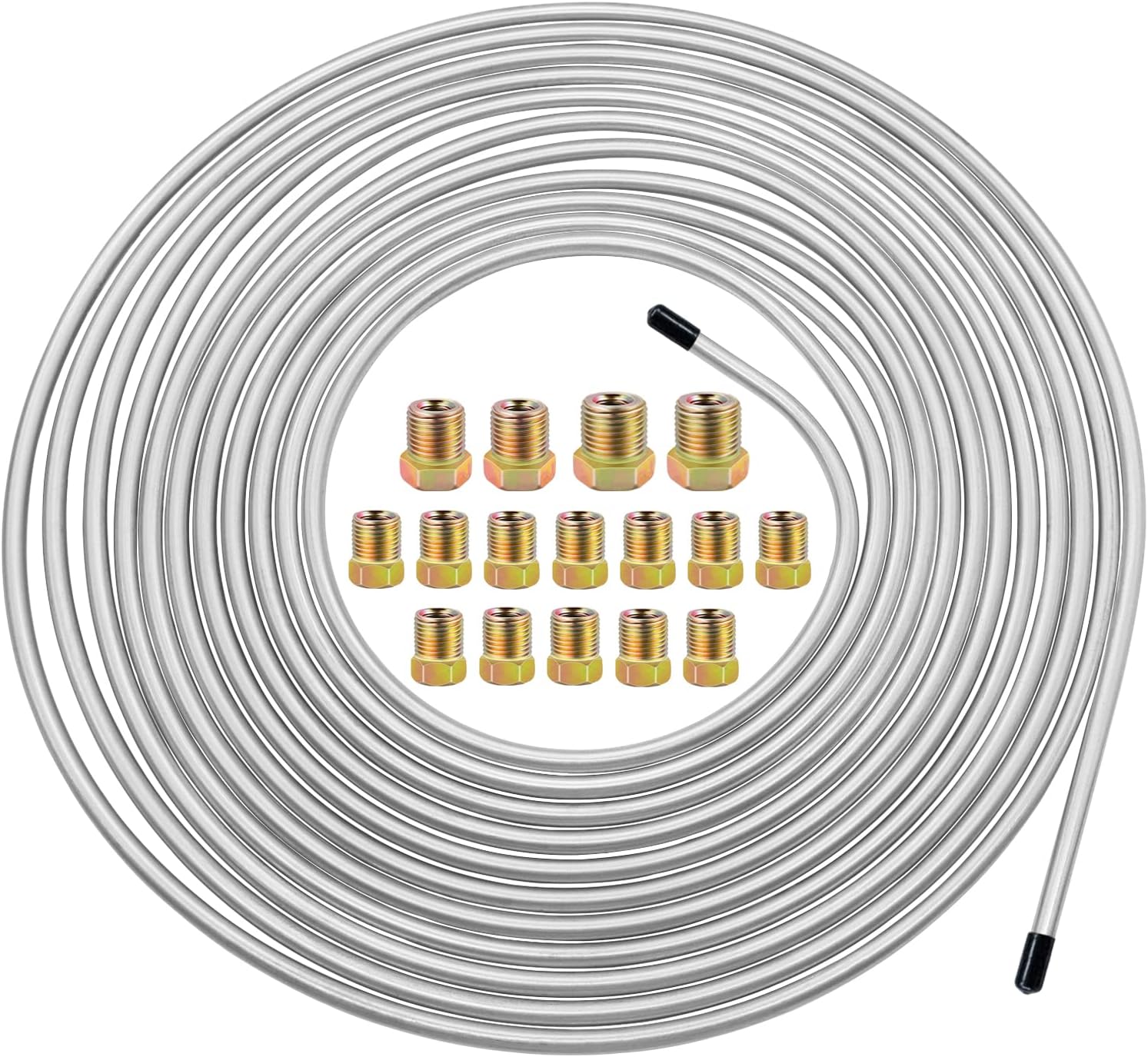weideer Kit de tubería de línea de freno de 25 pies y 14 pulgadas, bobina de tubería de freno de aleación flexible recubierta de zinc con 16