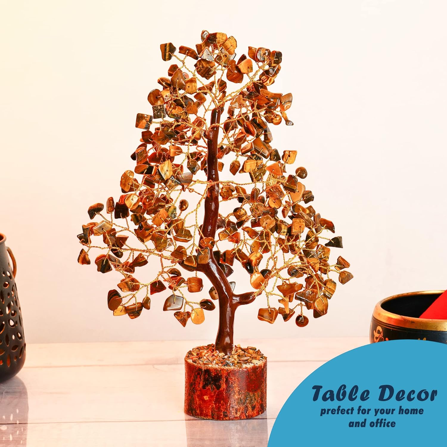 YATHABI Cristal de ojo de tigre  Árbol de gemas  Árbol bonsái de piedra  Árbol de dinero de buena suerte  Piedra de chakras  Árbol espiritual  Árbol