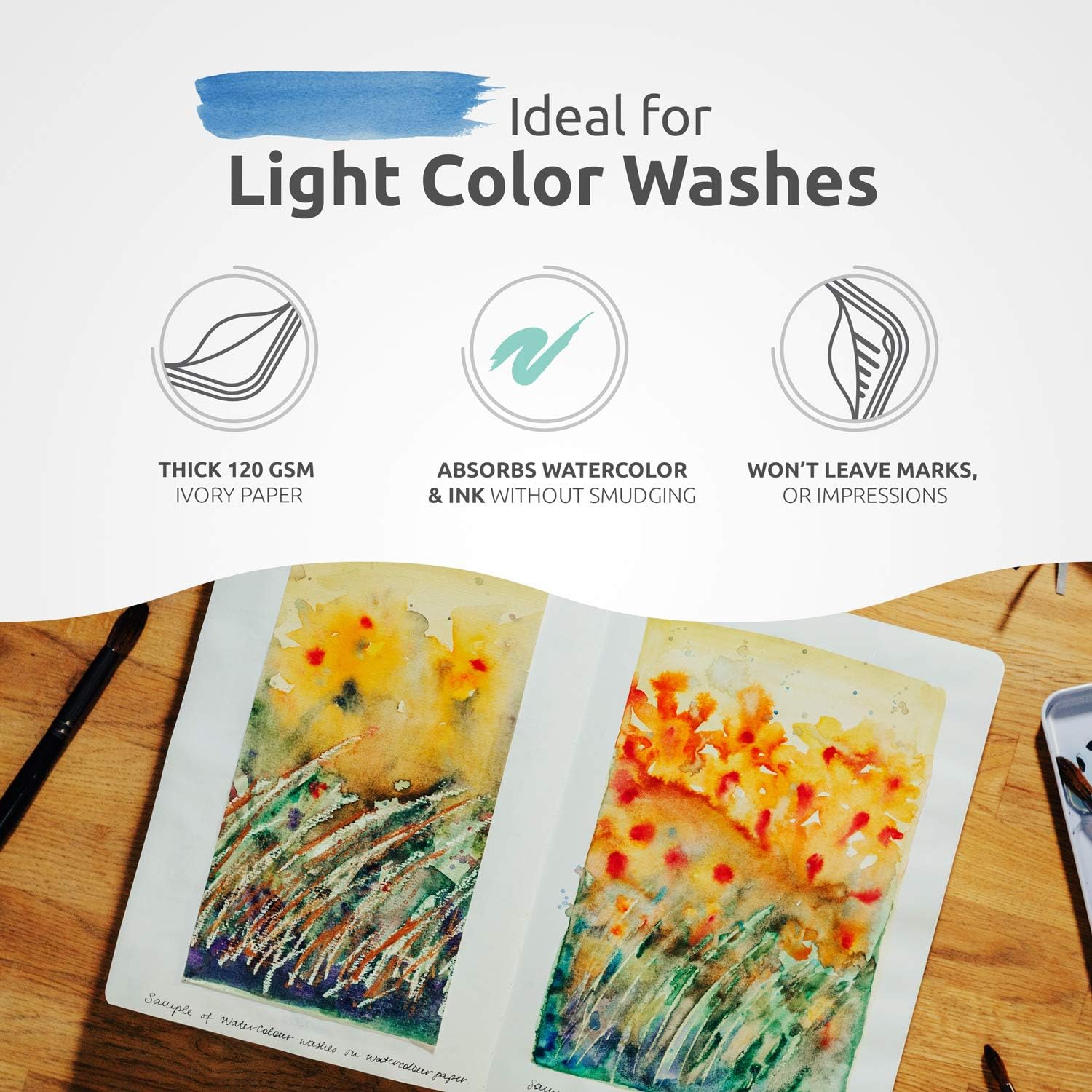 ZenART – Cuaderno de dibujo grande B5 con papel marfil grueso de 120 GSM, sin ácidos, bonito cuaderno de bocetos de tapa dura con encuadernación