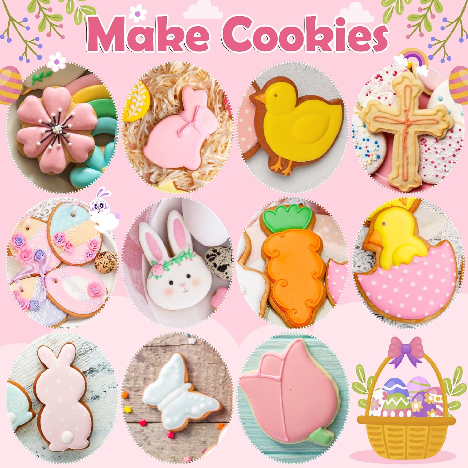 21 cortadores de galletas de Pascua, 18 formas para cortador de galletas de conejo de Pascua, conejo, cruz, trébol, mariposa, caballo, tulipán,