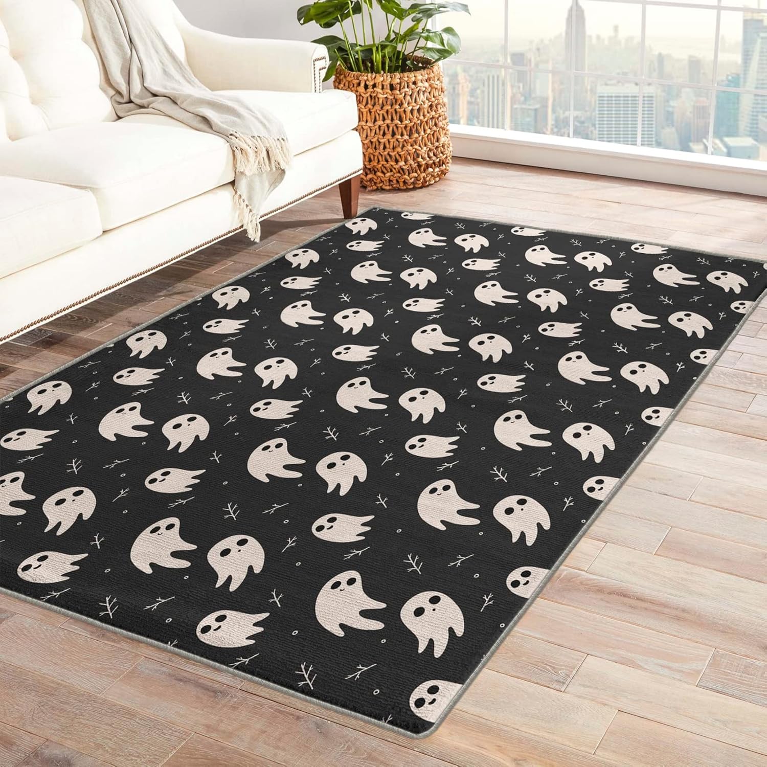 Alfombra de área fantasma de 3 x 5, alfombra divertida, alfombras lavables para sala de estar, dormitorio, decoración del hogar de Halloween,