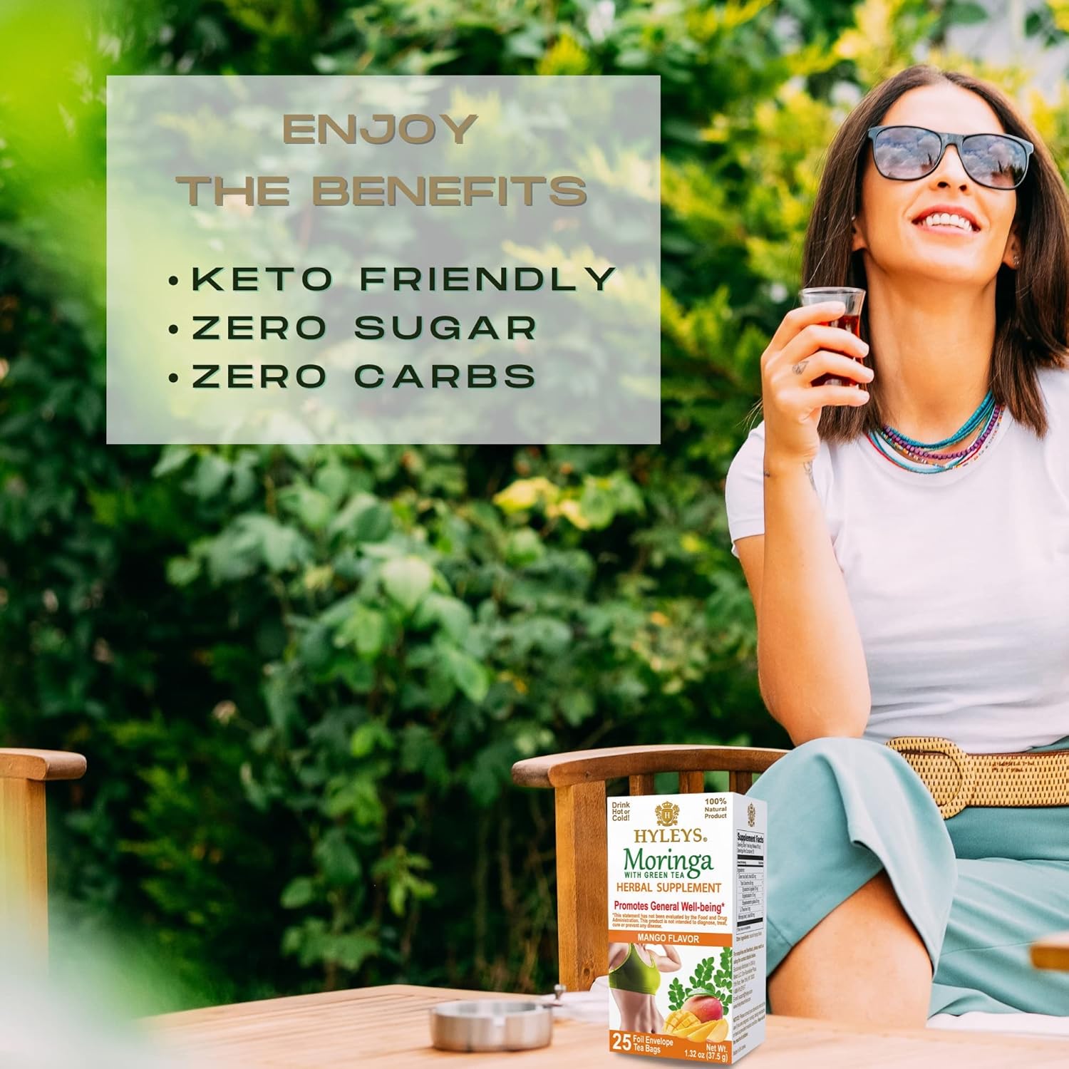 Hyleys Moringa Oleifera y té verde con sabor natural a mango – 25 bolsas de té (té de árbol de milagro)