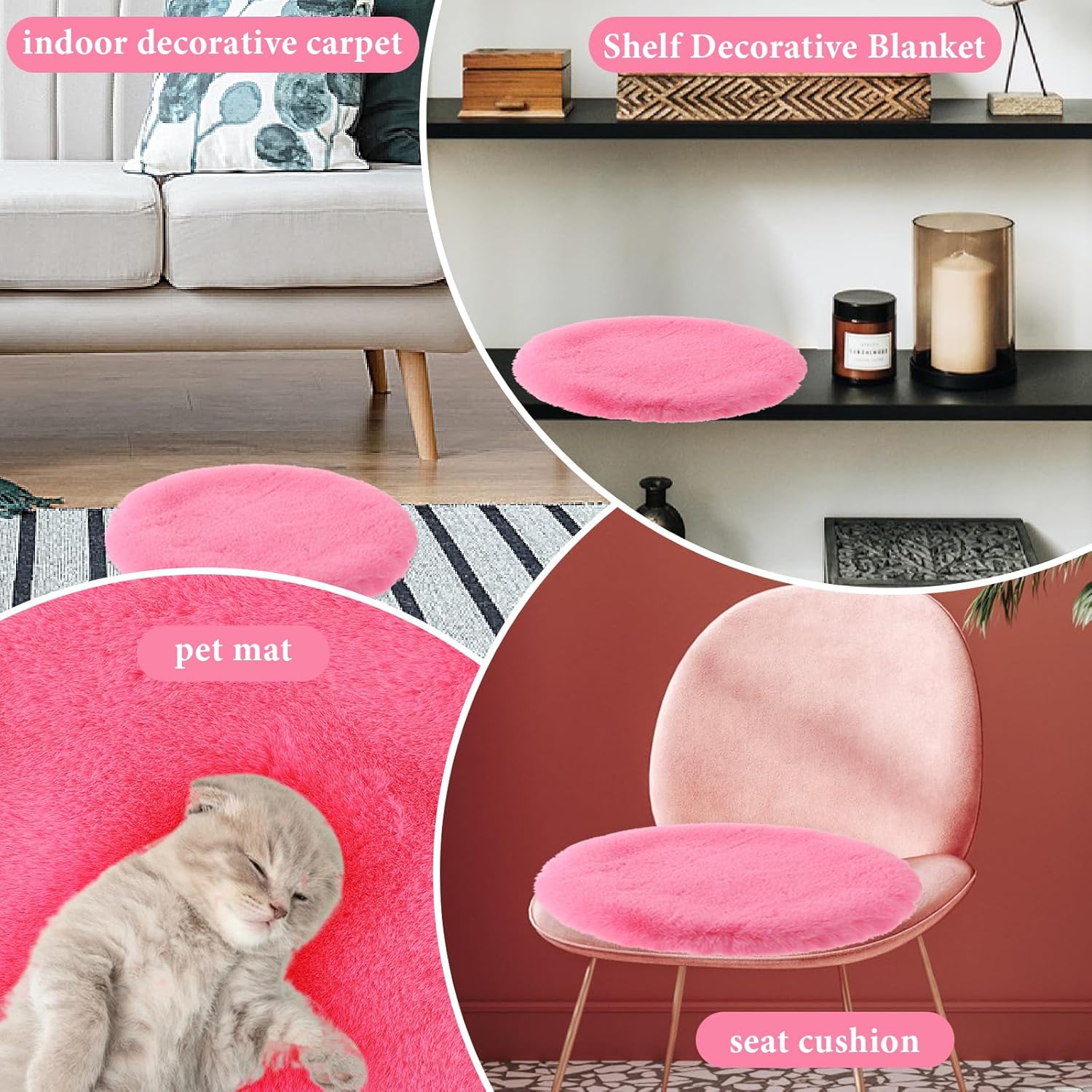 Alfombra redonda de piel sintética de 12 pulgadas, suave, mullida, lavable, funda de asiento para dormitorio, sala de estar, decoración de
