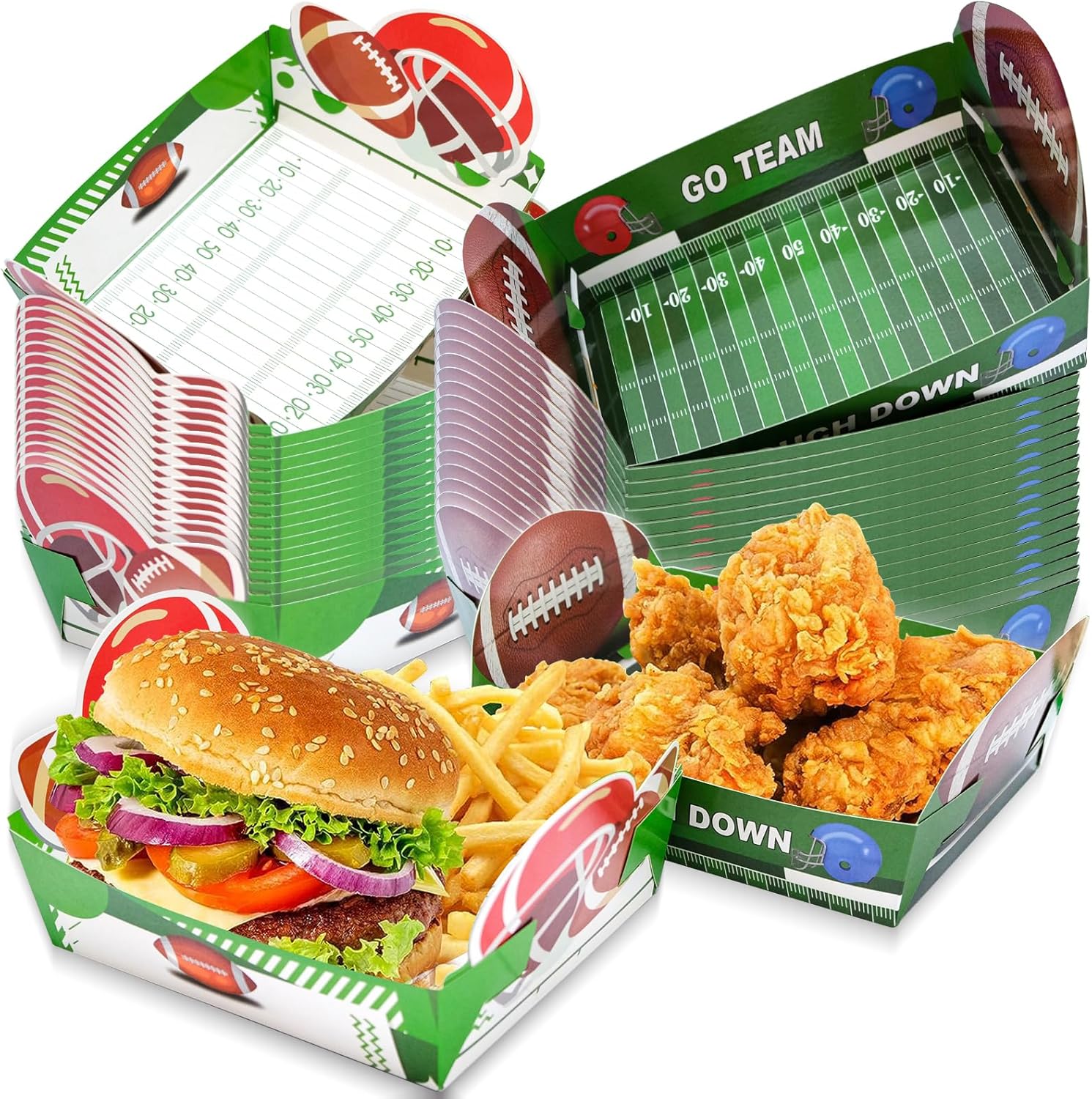 Paquete de 36 bandejas de papel desechables para fiestas de fútbol, bandejas de comida desechables de 5 libras, bandejas de palomitas de maíz para