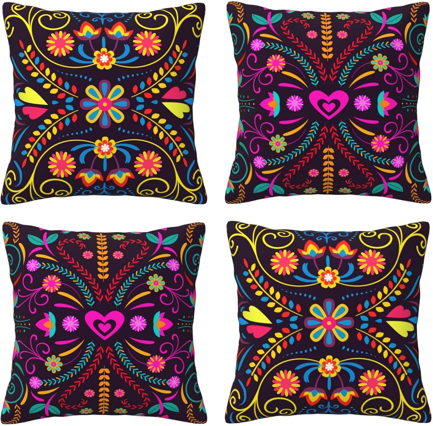 4 fundas de almohada del Día de los Muertos, fundas de almohada de fiesta mexicana, coloridas libélula y dalia, funda de cojín cuadrada Dia de los