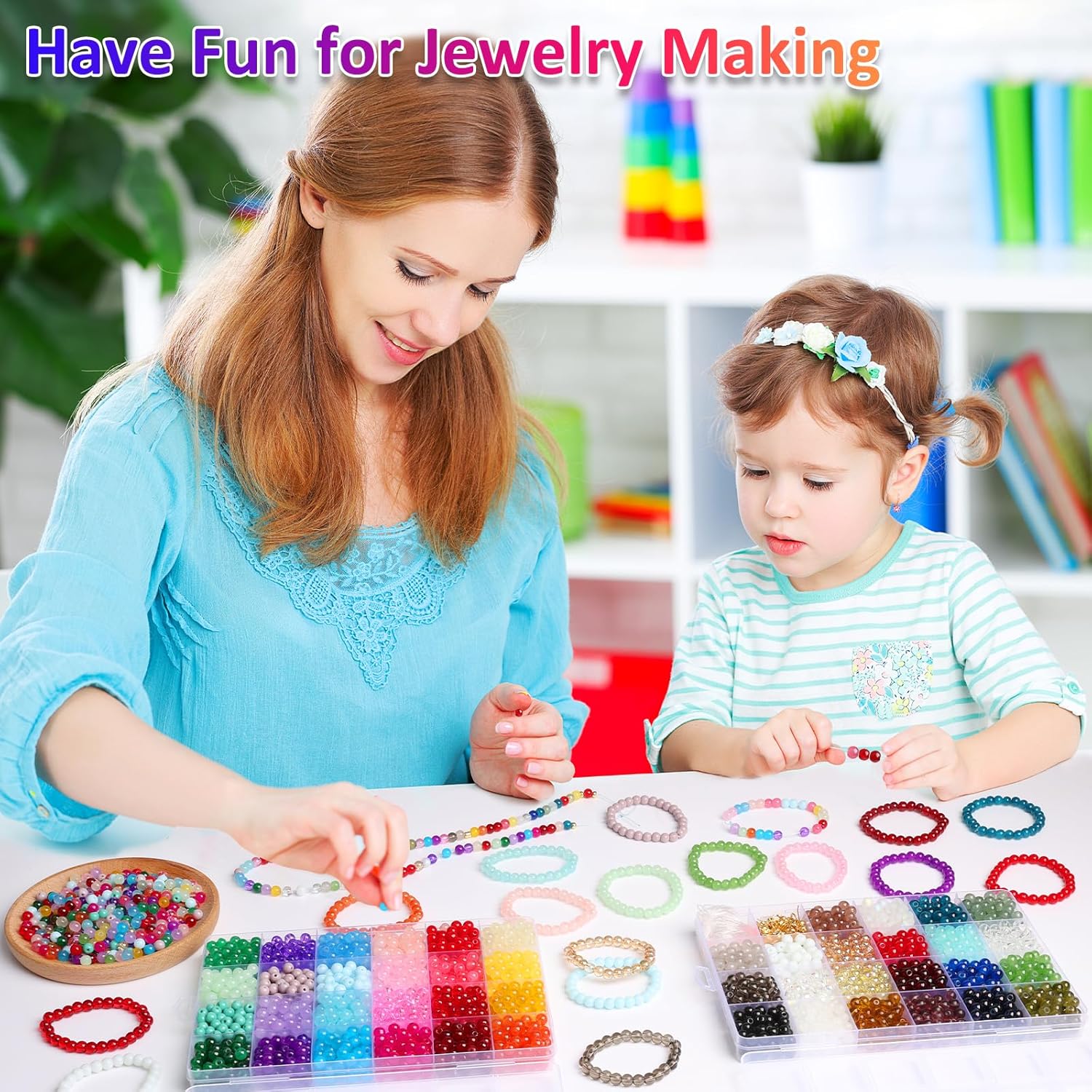 XSEINO 2500 cuentas redondas de vidrio de 0.236 pulgadas para la fabricación de joyas, cuentas de cristal de 46 colores para pulseras, fabricación