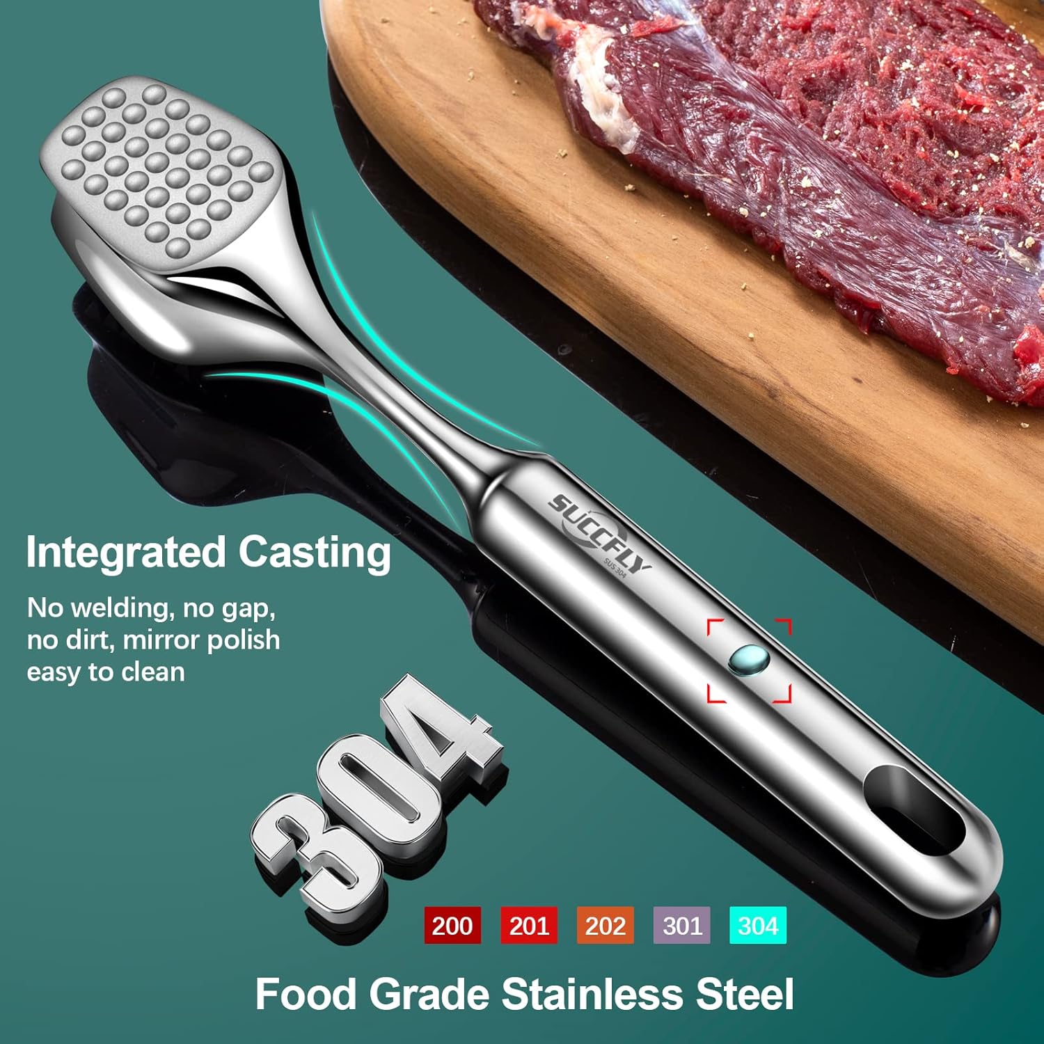 Ablandador de carne de acero inoxidable, mazo de carne de alta calidad, fundición integrada, 0.9 libras, martillo de carne de cocina, herramienta