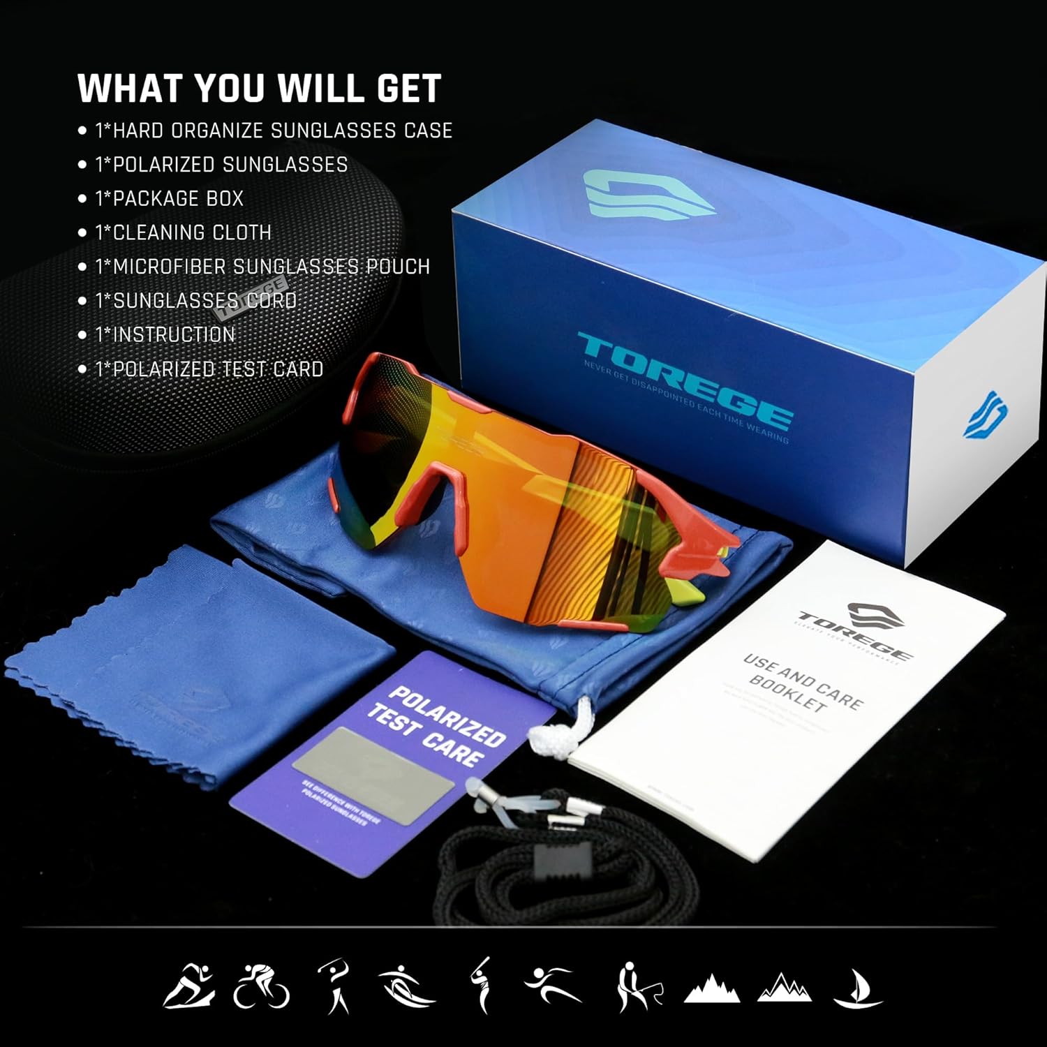 TOREGE Gafas de sol polarizadas para ciclismo para hombres y mujeres, protección UV, escalada, senderismo, deportes, TR72