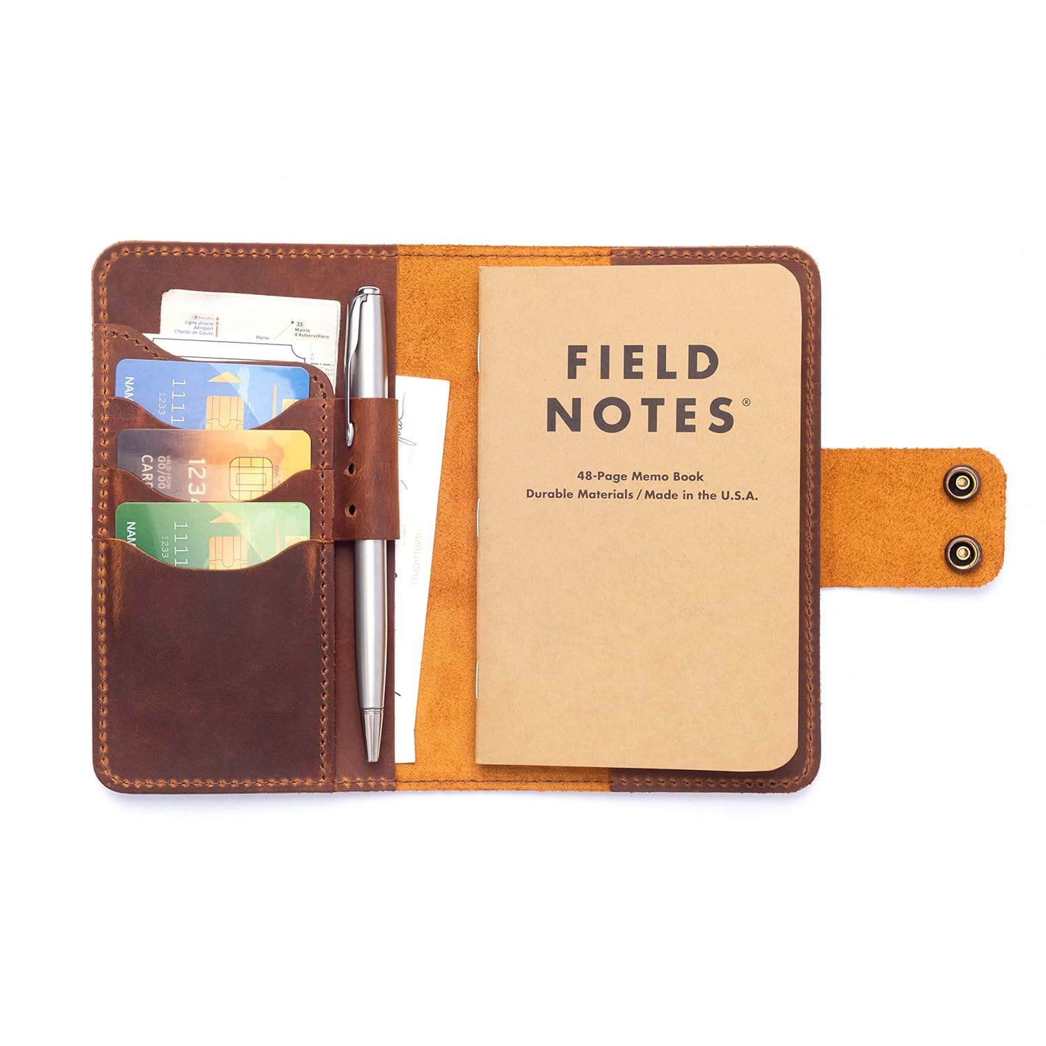 Personalized Authentic Refillable Leather Cover Compatible with Moleskine Cahier, Field Notes, 3.5″ x 5.5″ Notepad, Canyon