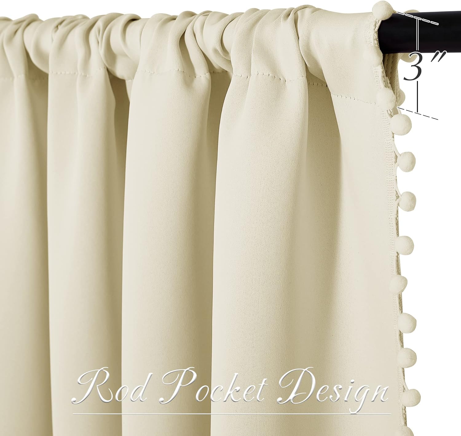 StangH Cortinas opacas color beige natural para puerta corrediza, cortinas de ventana con pompones, resistentes al frío, paneles con aislamiento